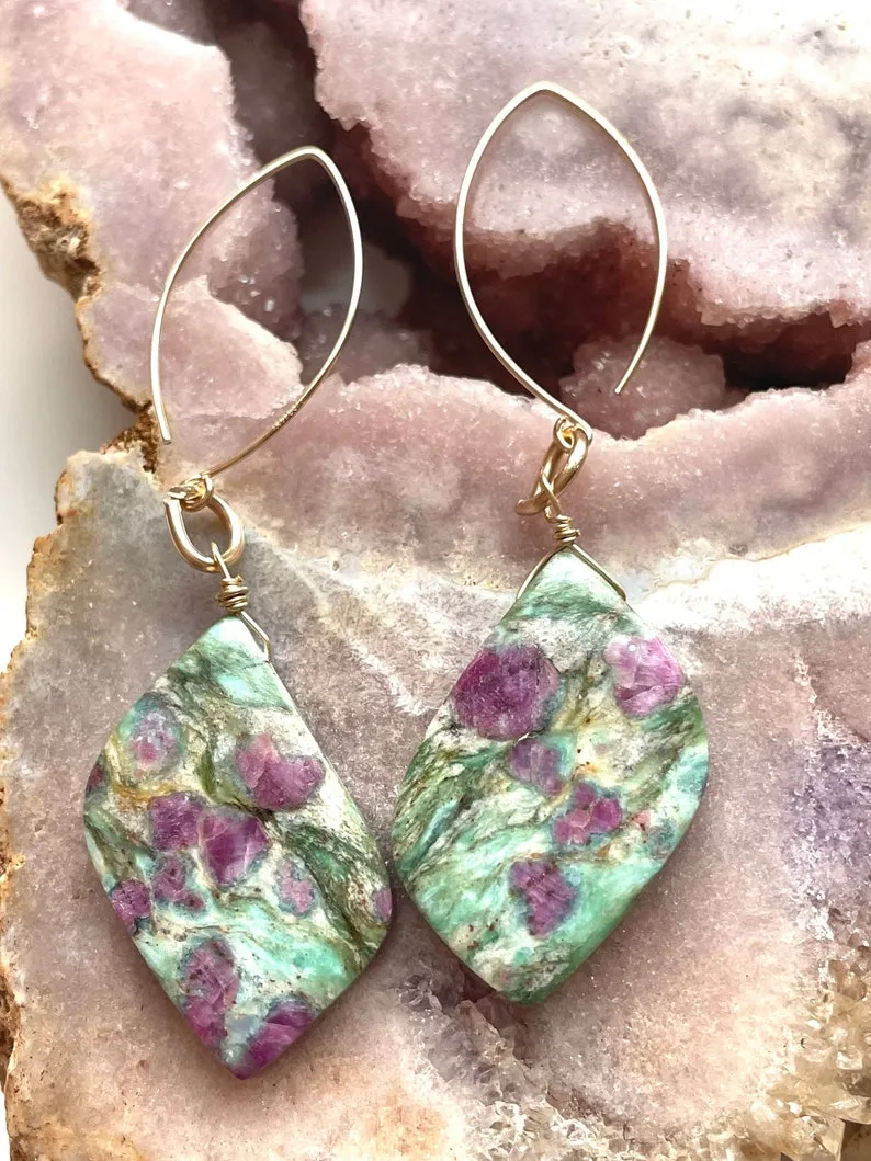 Large Statement Ruby in Fushite Earrings - Raw Crystal Stone Earrings - Ruby Jewelry - July Birthstone - Gift For Her