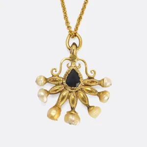 Late Victorian Sapphire & Baroque Pearl Fan Pendant