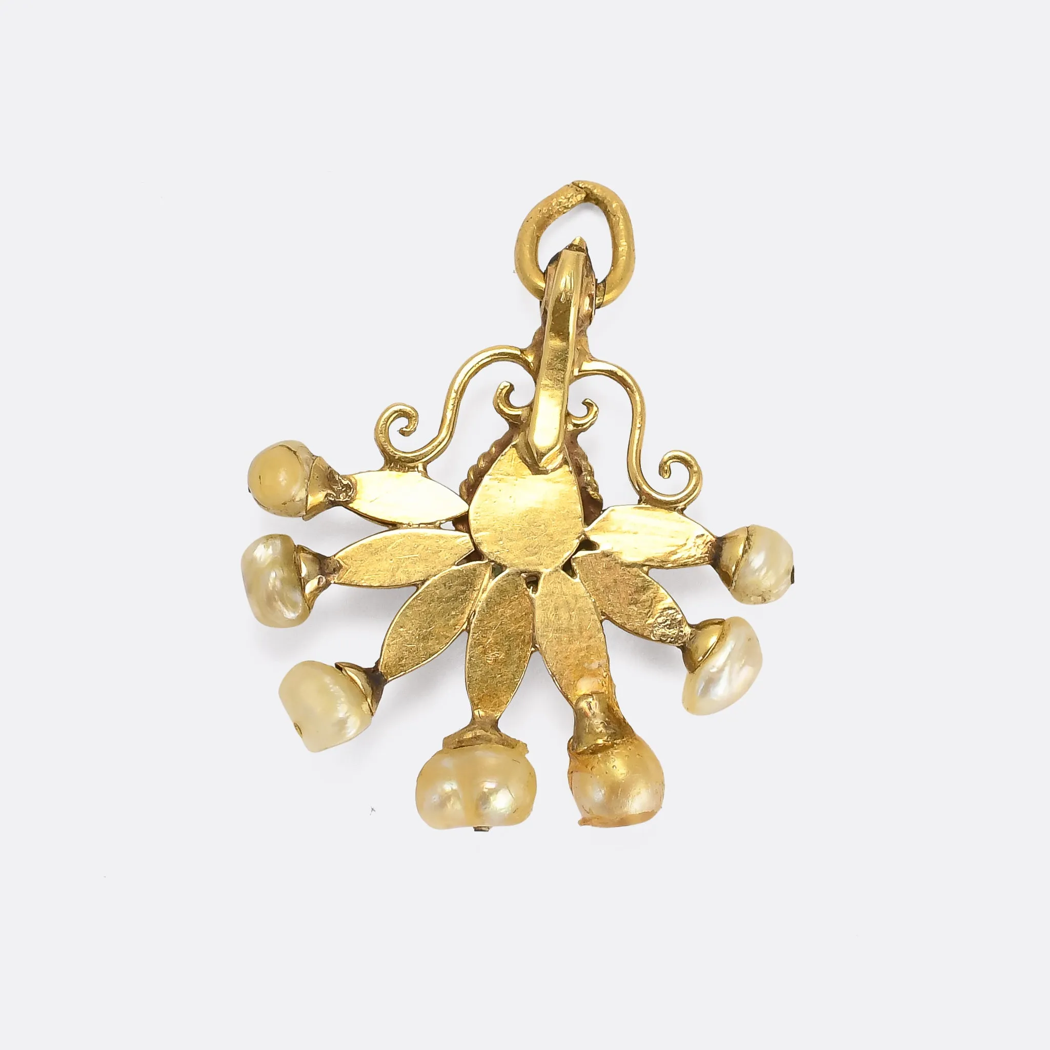 Late Victorian Sapphire & Baroque Pearl Fan Pendant