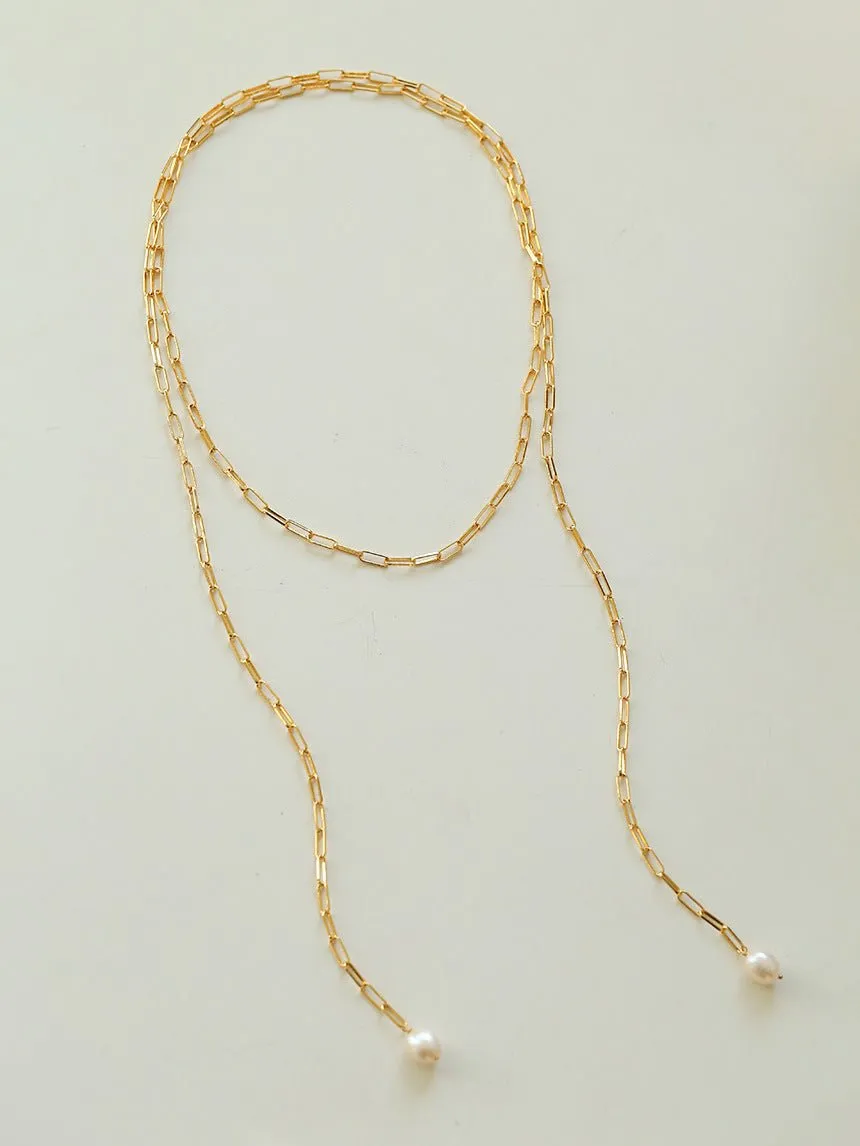 Long Geometric Chain Pearl Necklace Type K