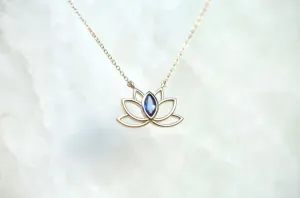 Lotus with Blue Sapphire Cut Out Necklace