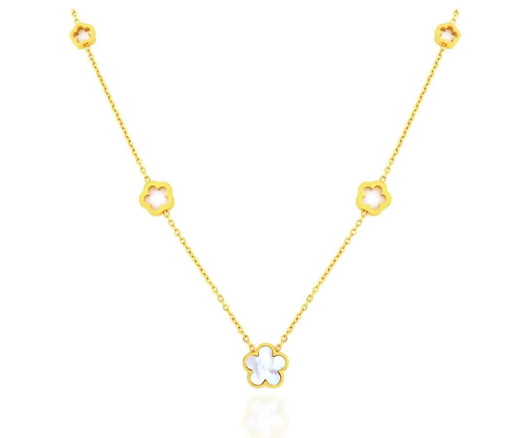 Lucky Mother of Pearl Clover Gold Necklace  – Maestro Hennessy®