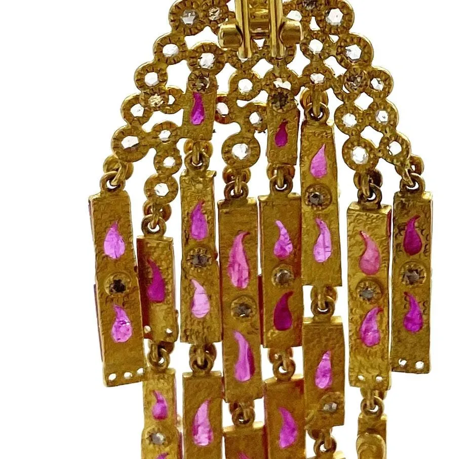 Luminosity 20K Yellow Gold Ruby Tassel Mosaic Drop Earrings