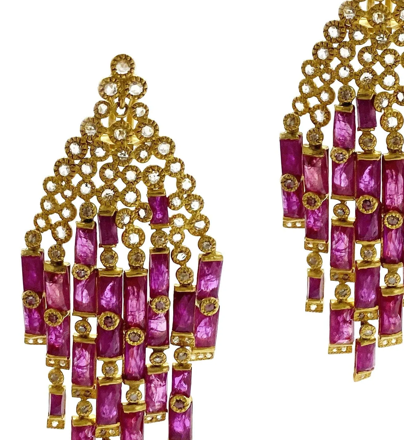 Luminosity 20K Yellow Gold Ruby Tassel Mosaic Drop Earrings