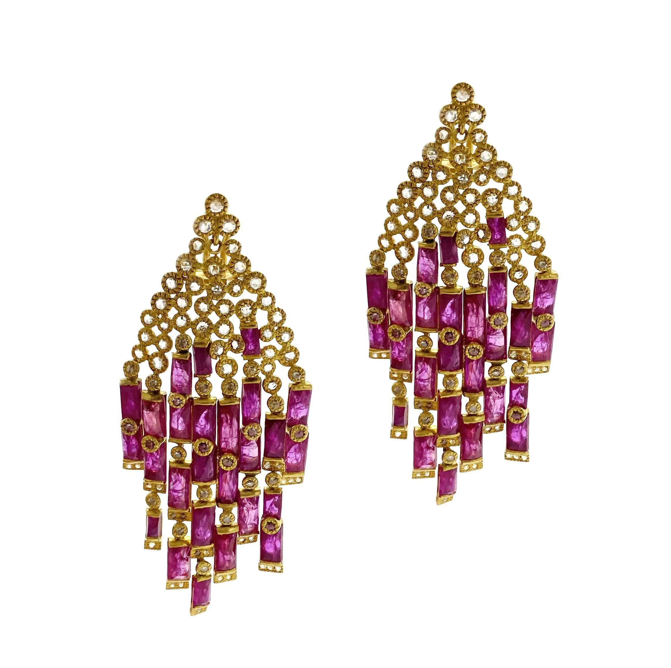 Luminosity 20K Yellow Gold Ruby Tassel Mosaic Drop Earrings