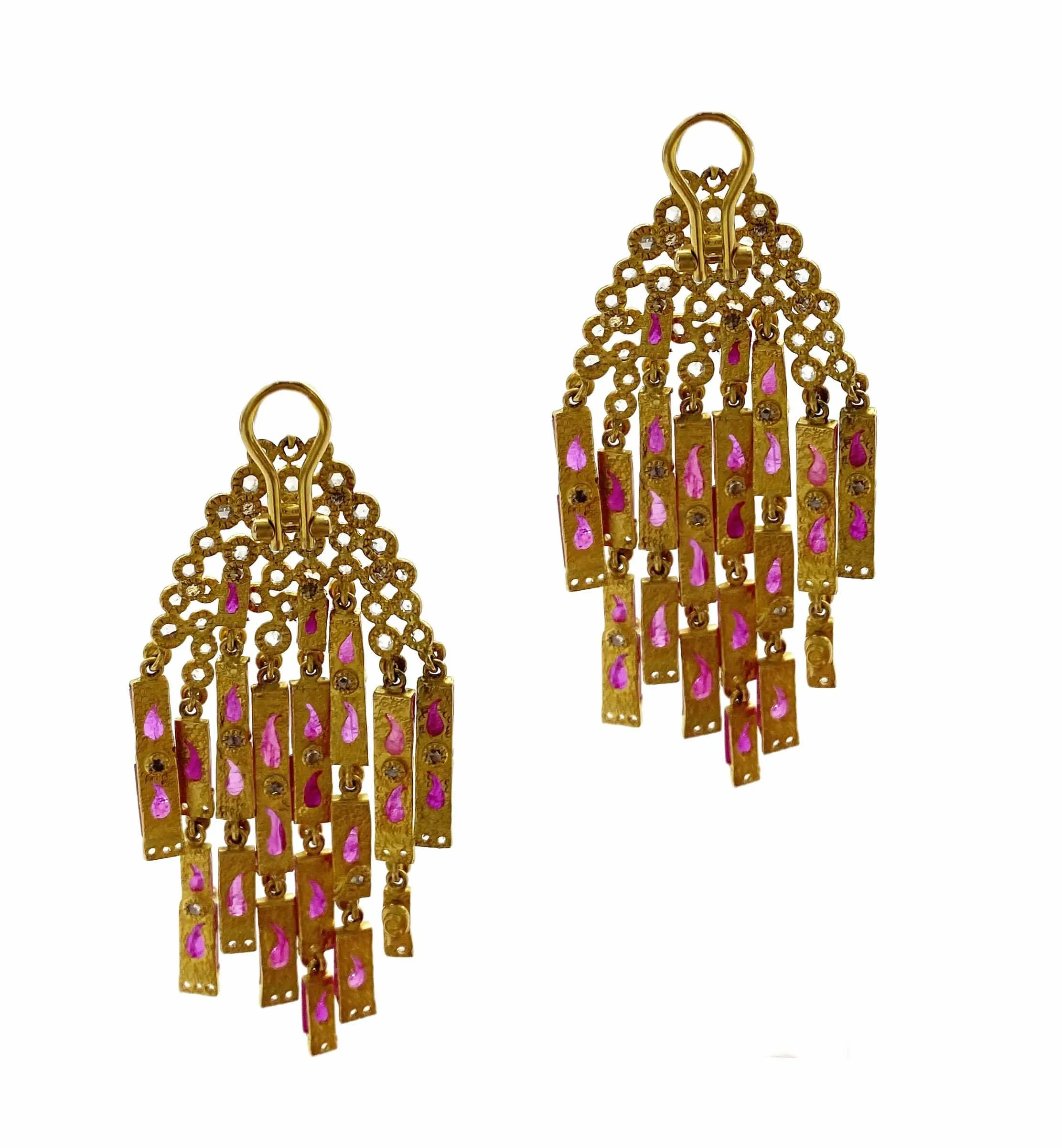 Luminosity 20K Yellow Gold Ruby Tassel Mosaic Drop Earrings