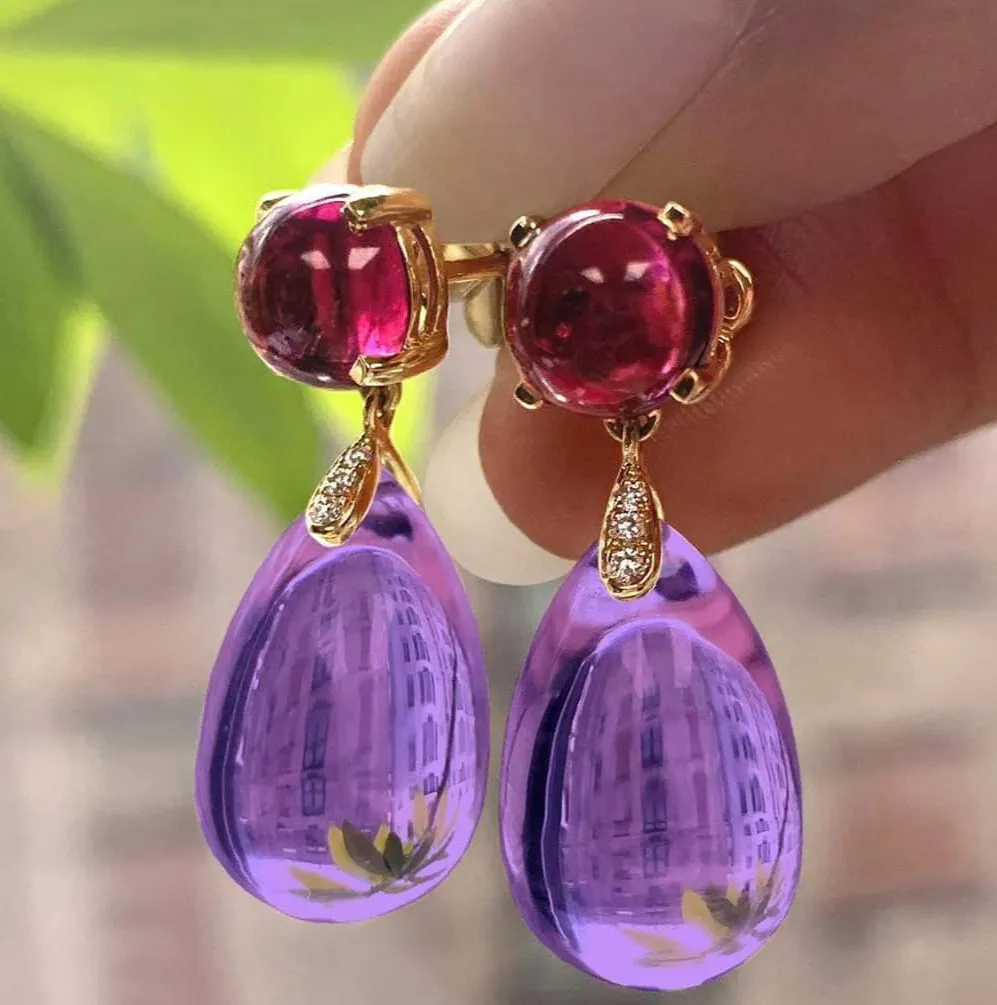 Luxury Amethyst and Ruby Drop Earrings jlt11593