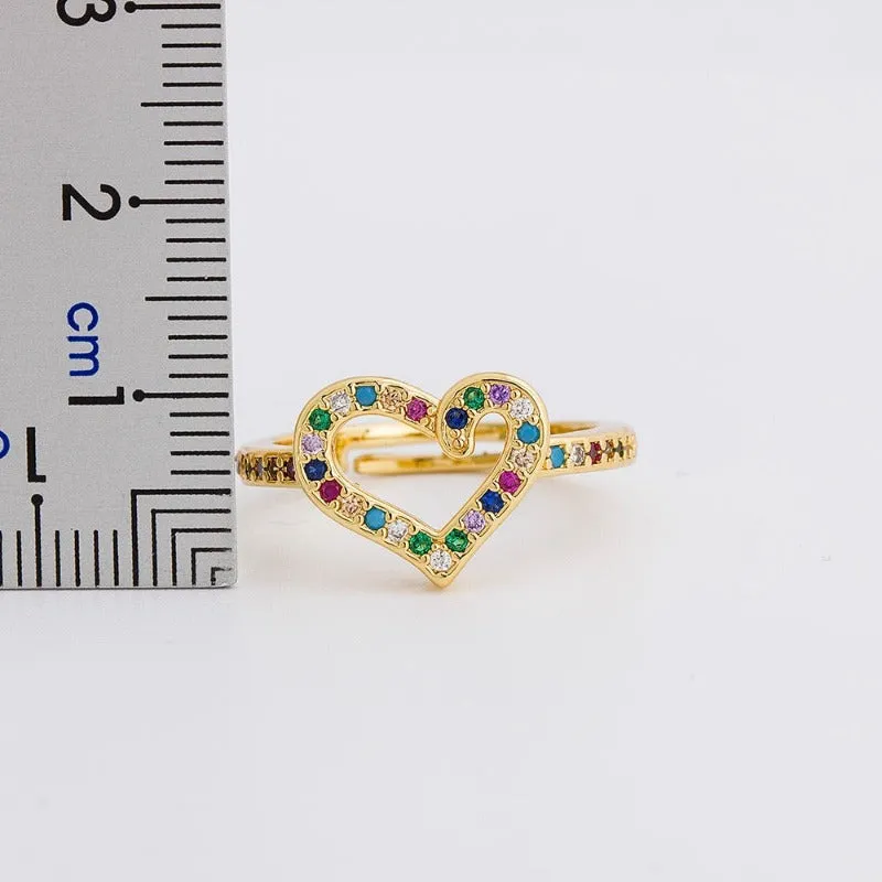 Luxury Zircon Heart Ring 14K Yellow Gold Wedding Party Women Jewelry