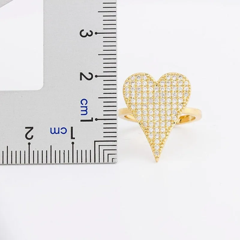 Luxury Zircon Heart Ring 14K Yellow Gold Wedding Party Women Jewelry
