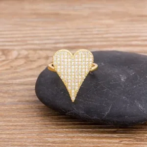 Luxury Zircon Heart Ring 14K Yellow Gold Wedding Party Women Jewelry