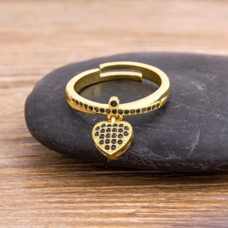 Luxury Zircon Heart Ring 14K Yellow Gold Wedding Party Women Jewelry