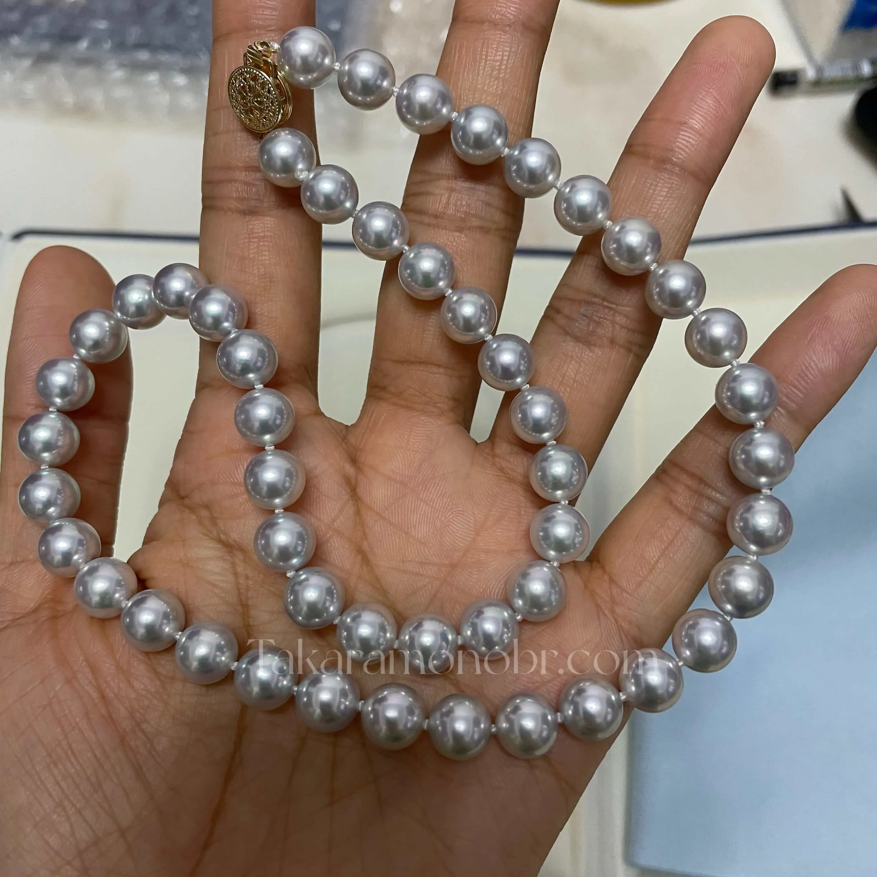 MADAMA | 真多麻 | 8.0-8.5 mm Natural Silver-Blue Akoya Pearl Necklace - PSL Certificate