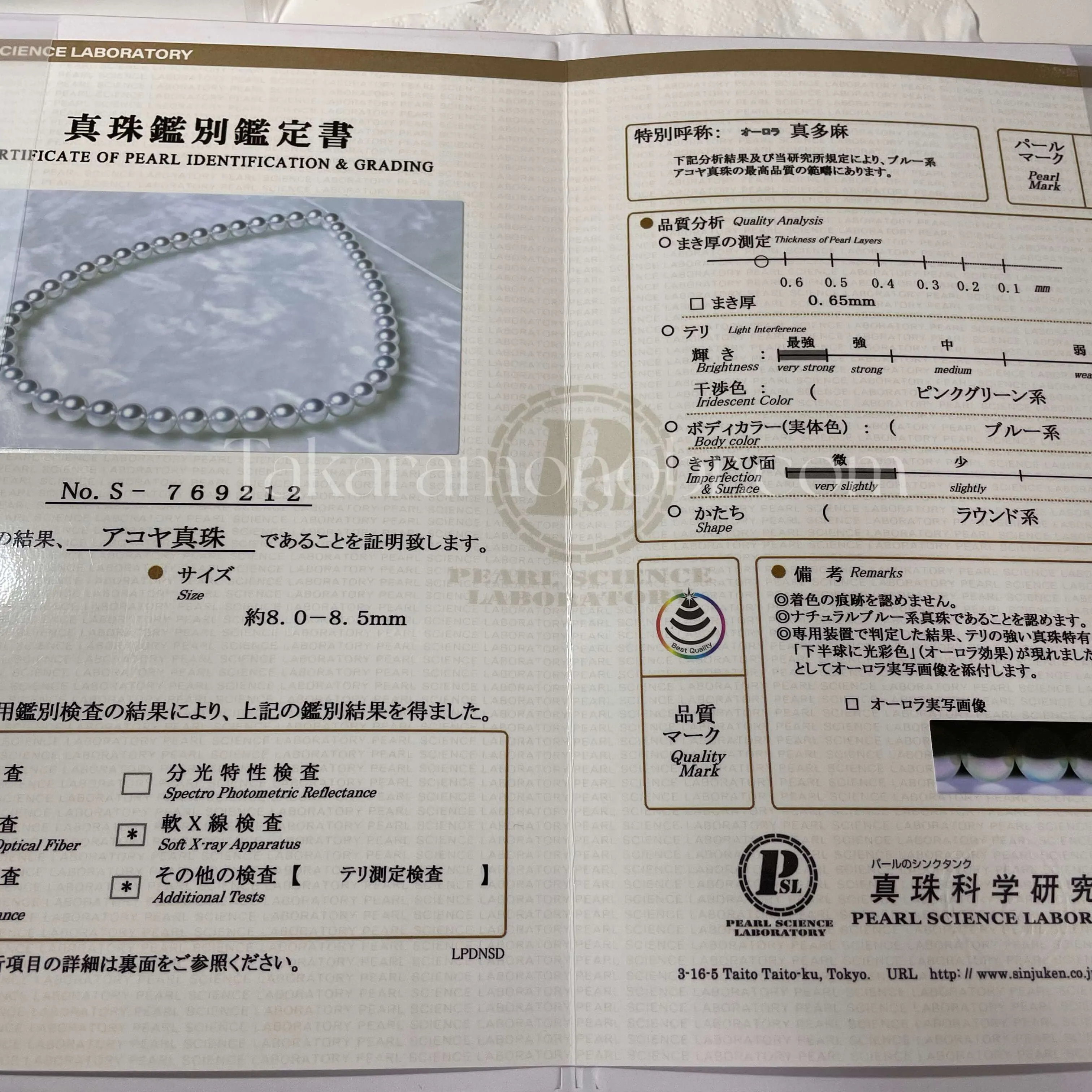 MADAMA | 真多麻 | 8.0-8.5 mm Natural Silver-Blue Akoya Pearl Necklace - PSL Certificate