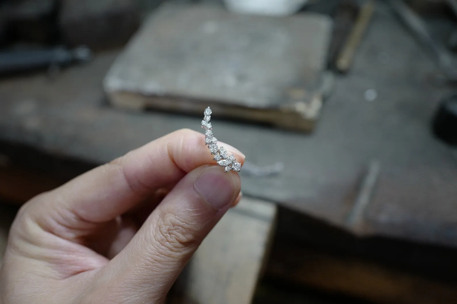 Marquise Cut Diamond and Round Brilliant Cut Diamond Cluster Earrings in 18K Solid White Gold