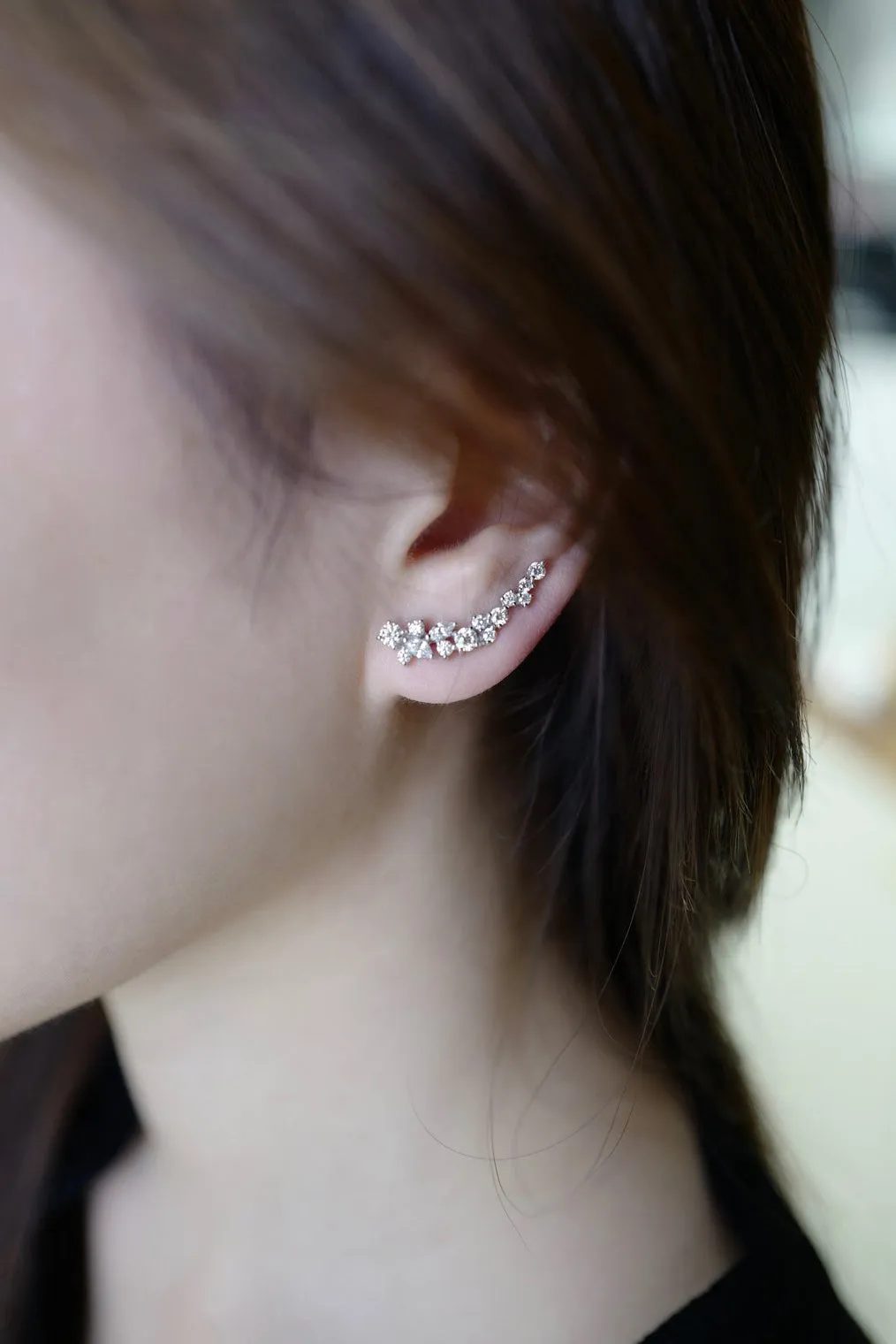 Marquise Cut Diamond and Round Brilliant Cut Diamond Cluster Earrings in 18K Solid White Gold