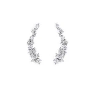 Marquise Cut Diamond and Round Brilliant Cut Diamond Cluster Earrings in 18K Solid White Gold