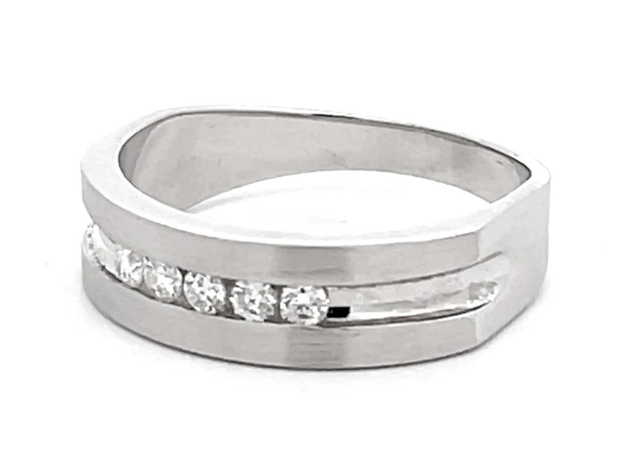 Mens Diamond Band Ring Matte Finish 14k White Gold