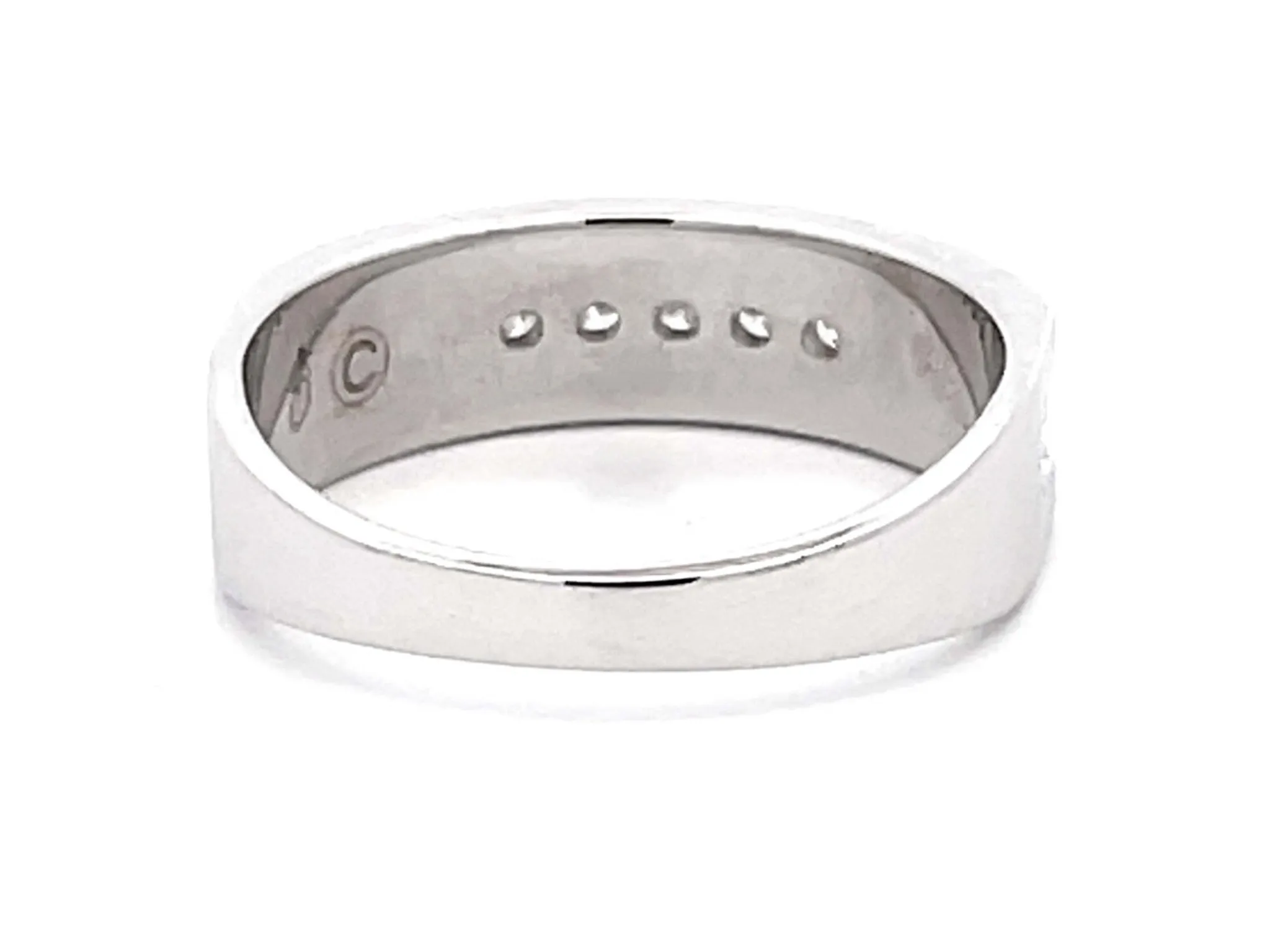Mens Diamond Band Ring Matte Finish 14k White Gold