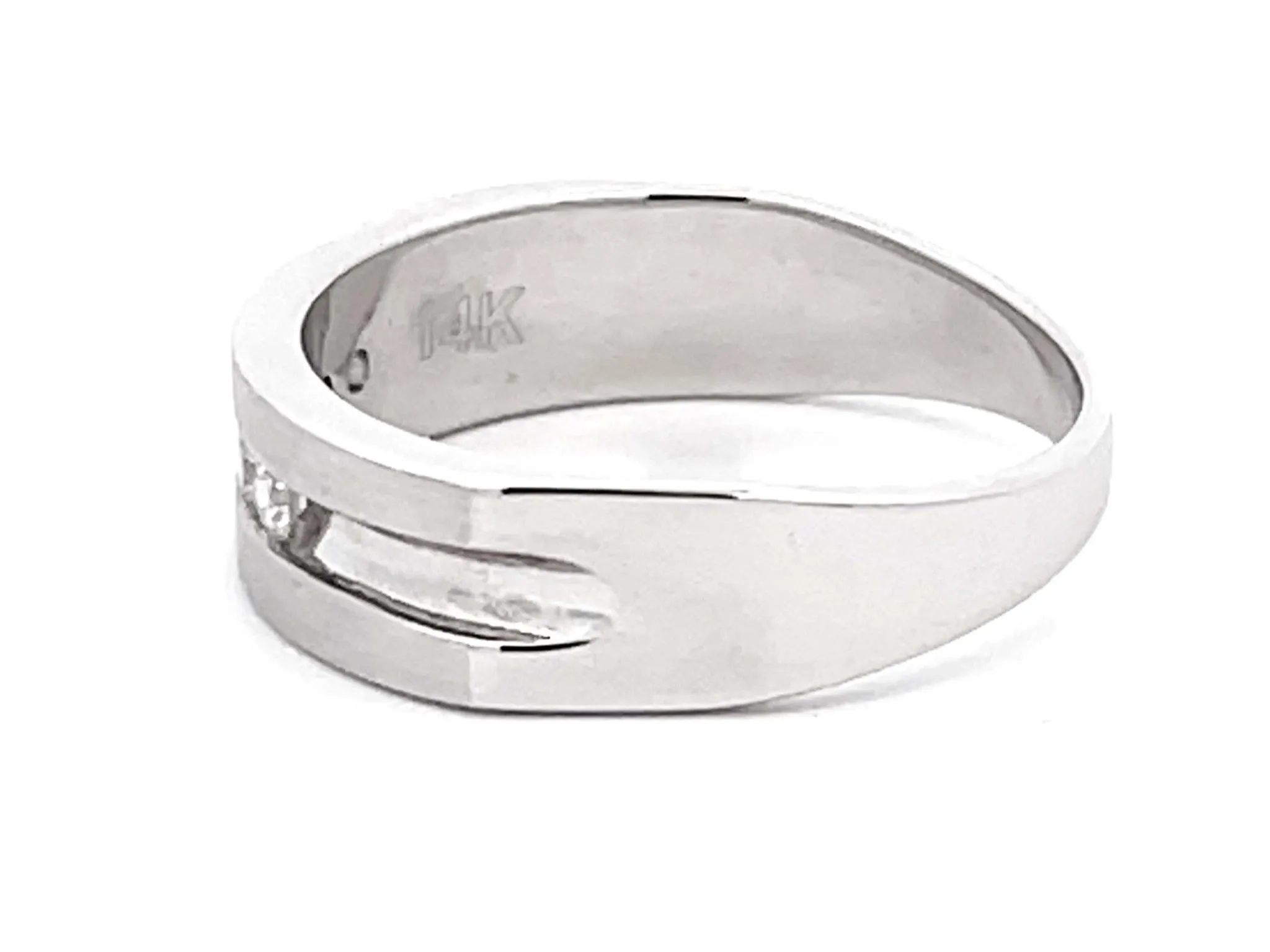 Mens Diamond Band Ring Matte Finish 14k White Gold