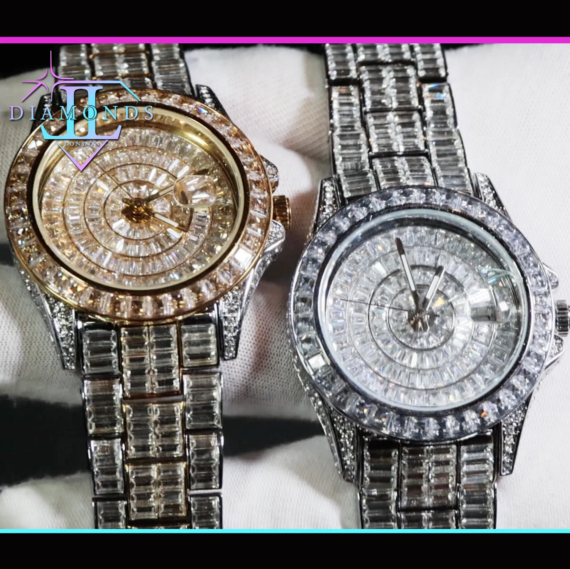 Mens Iced Out Watch | Hip Hop Baguette Diamond Watch | Baguette Diamond Watch