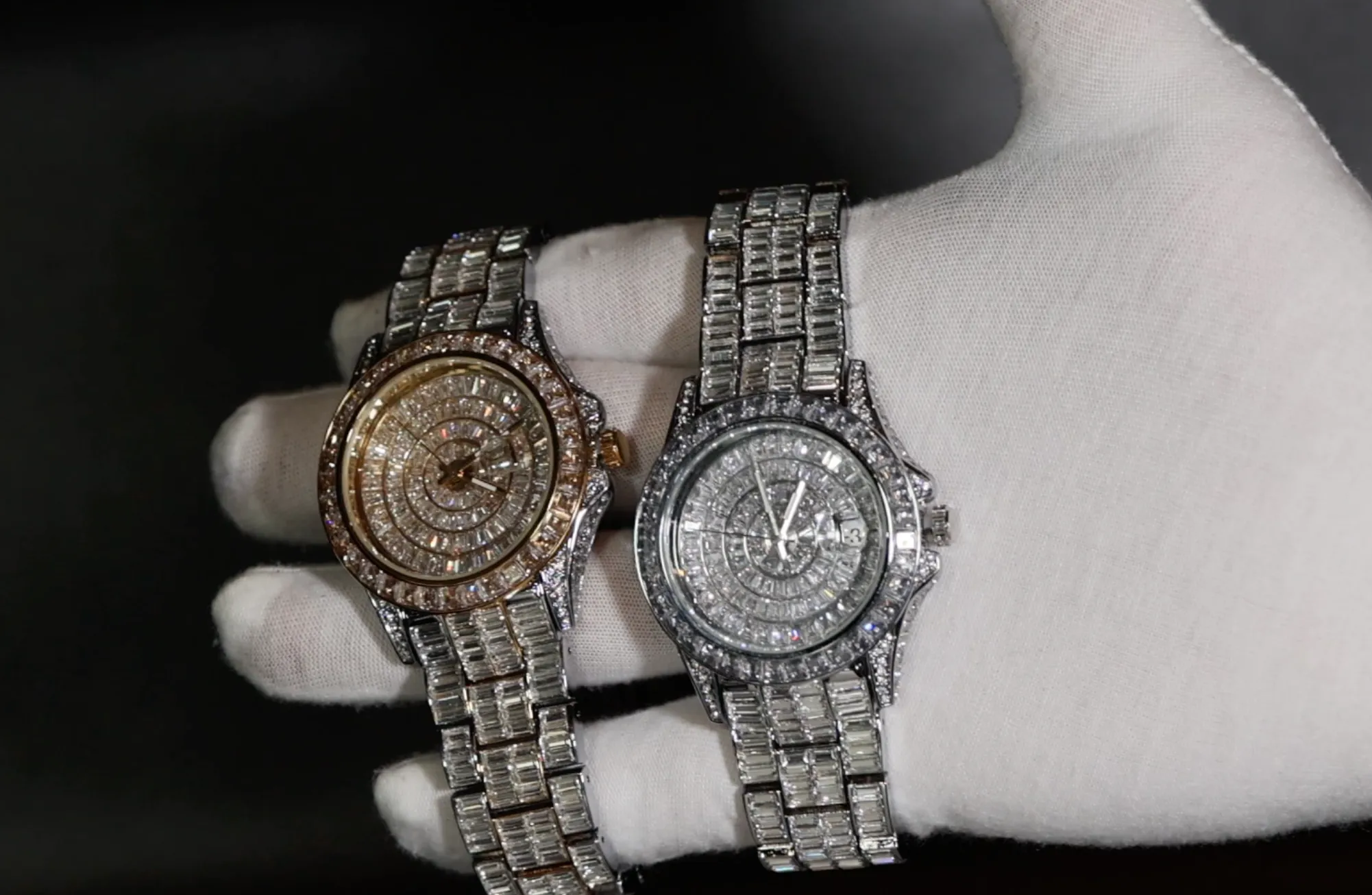 Mens Iced Out Watch | Hip Hop Baguette Diamond Watch | Baguette Diamond Watch