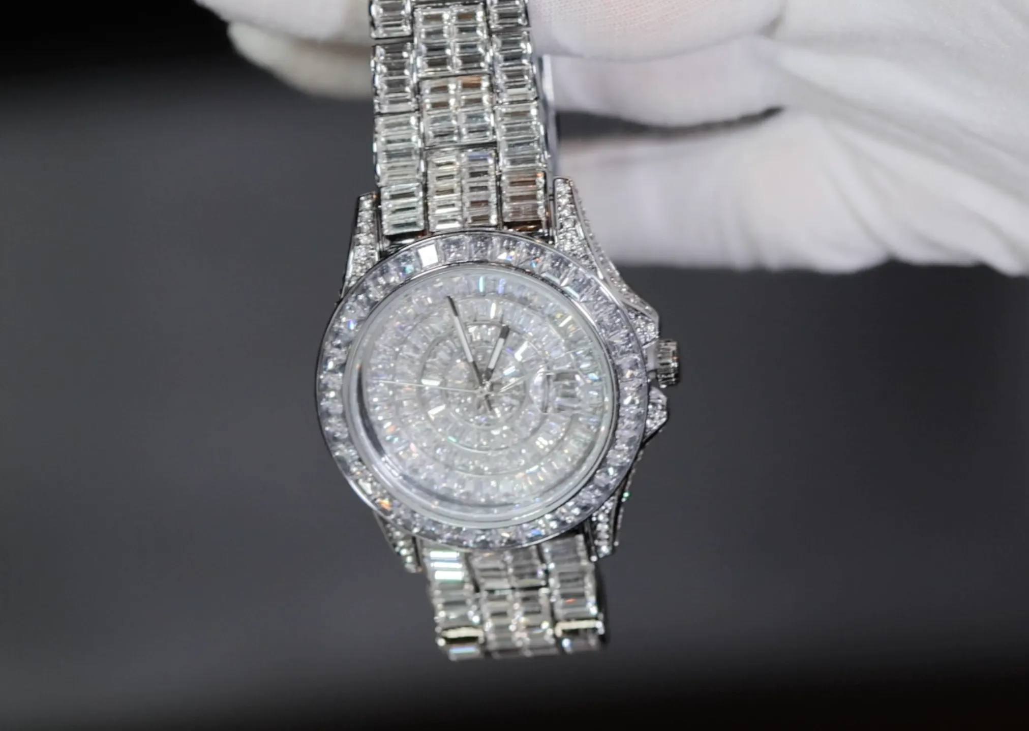 Mens Iced Out Watch | Hip Hop Baguette Diamond Watch | Baguette Diamond Watch