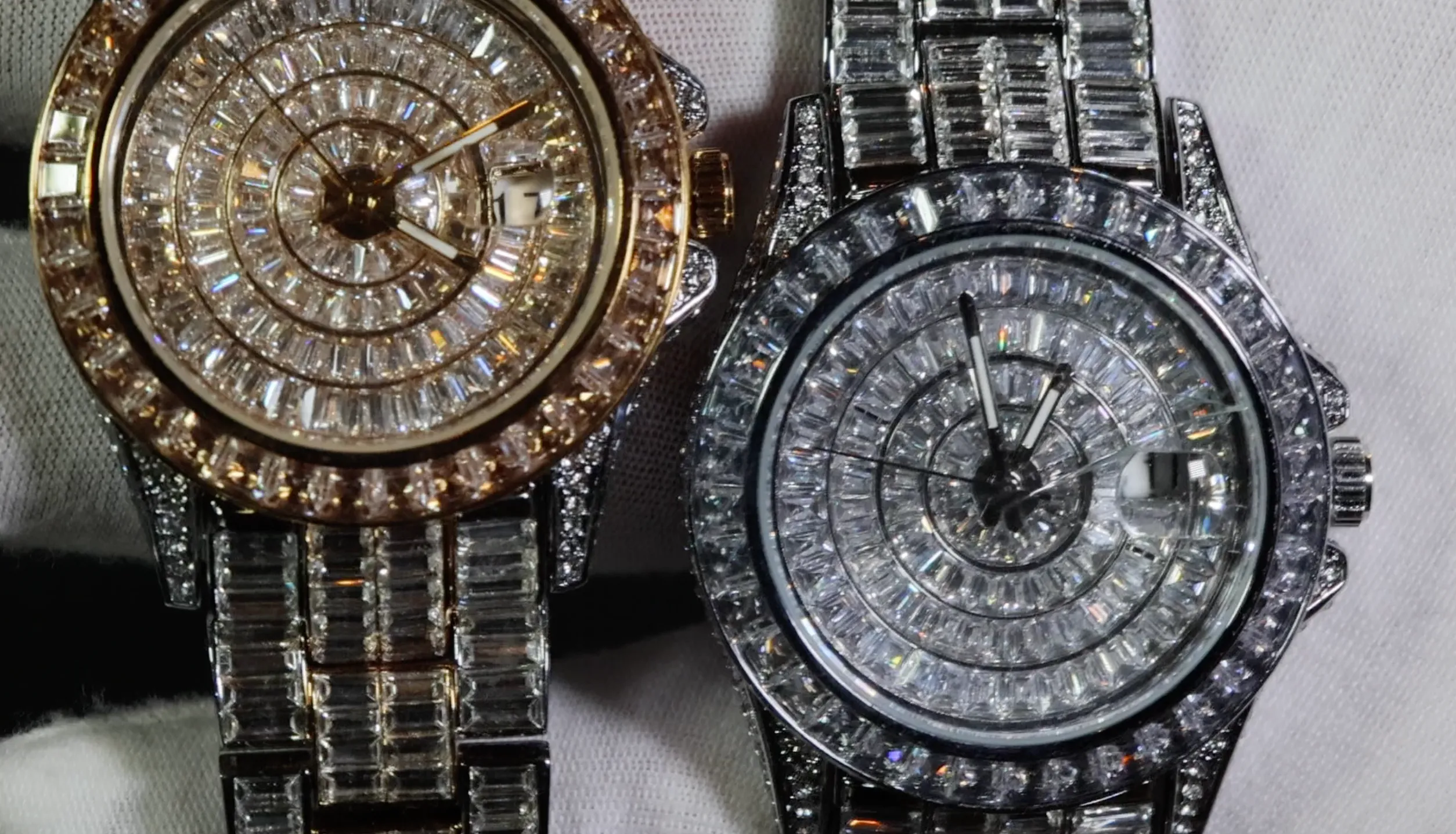 Mens Iced Out Watch | Hip Hop Baguette Diamond Watch | Baguette Diamond Watch
