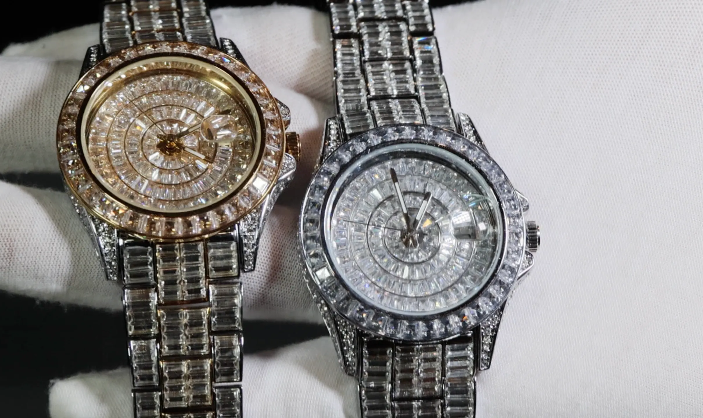 Mens Iced Out Watch | Hip Hop Baguette Diamond Watch | Baguette Diamond Watch