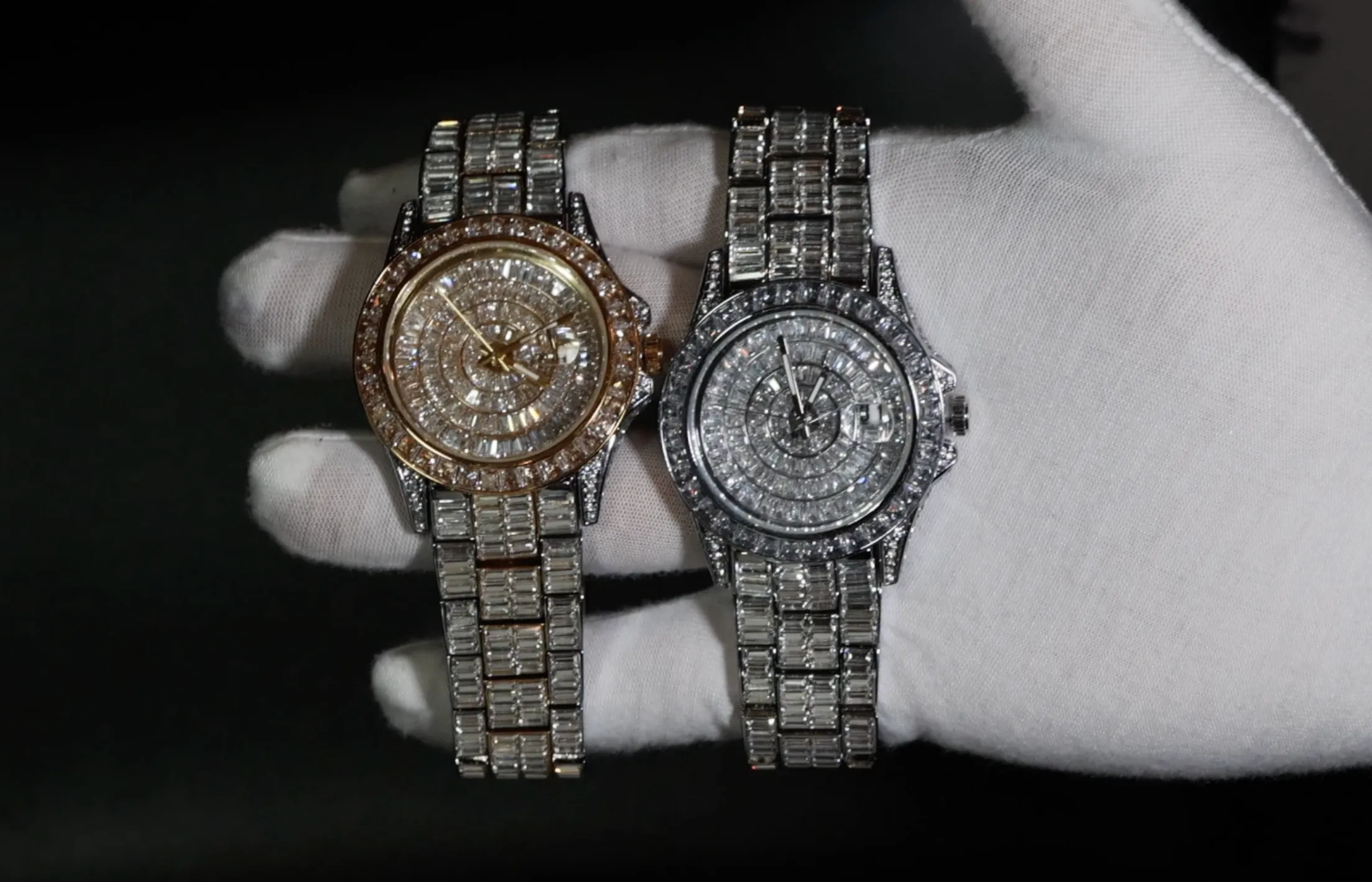 Mens Iced Out Watch | Hip Hop Baguette Diamond Watch | Baguette Diamond Watch