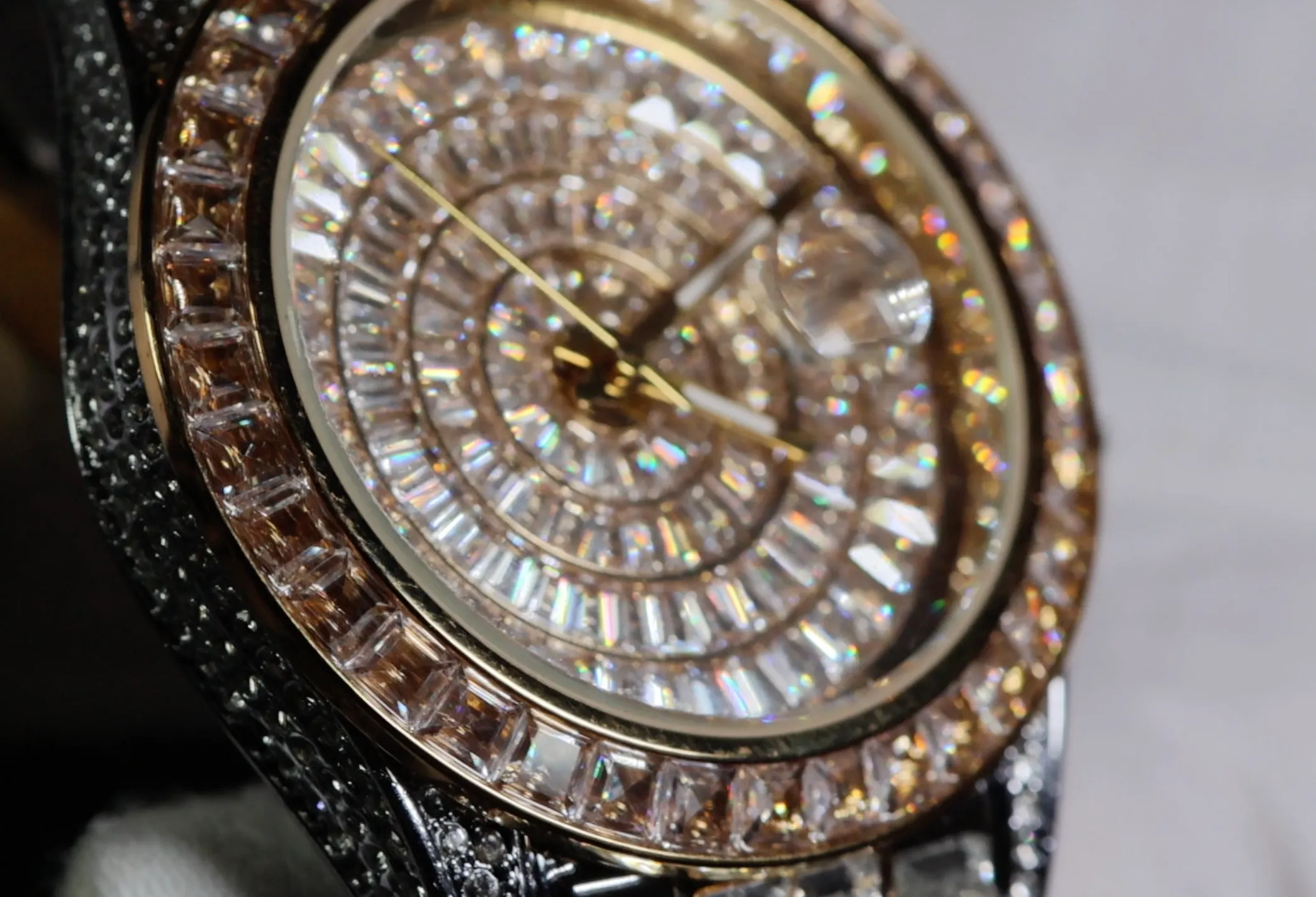 Mens Iced Out Watch | Hip Hop Baguette Diamond Watch | Baguette Diamond Watch