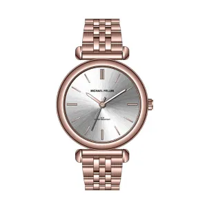 Michael Fellini Rose Gold Stainless Steel Silver Dial Quartz Watch for Ladies - MF-2352-06