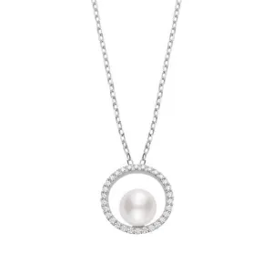 Mikimoto 18K White Gold Diamond Circle Akoya Pearl Necklace