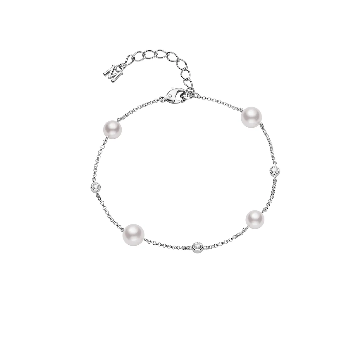 Mikimoto 6.5mm Akoya Cultured Pearl and Diamond Station Bracelet
