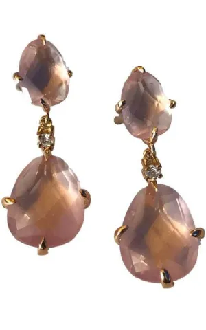 Mimi Mila Earrings Rose Gold, Pink Quartz and Diamond (O578R8QB)