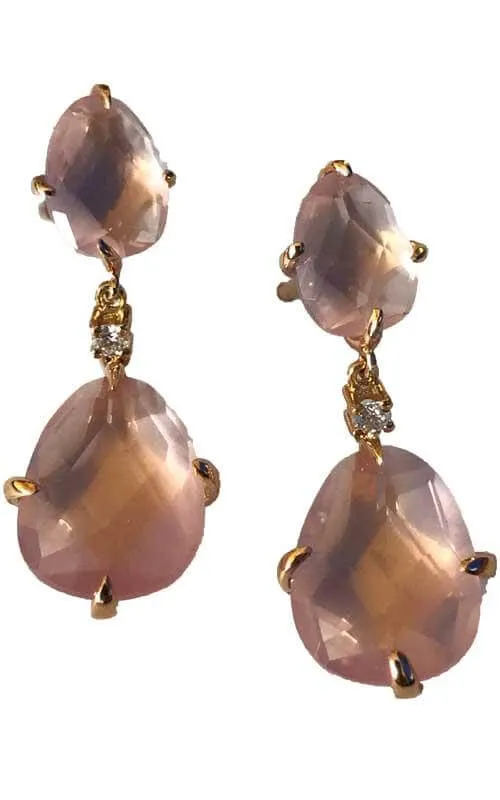 Mimi Mila Earrings Rose Gold, Pink Quartz and Diamond (O578R8QB)