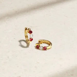 Mini Triplet Ruby and Diamond Huggie Earrings