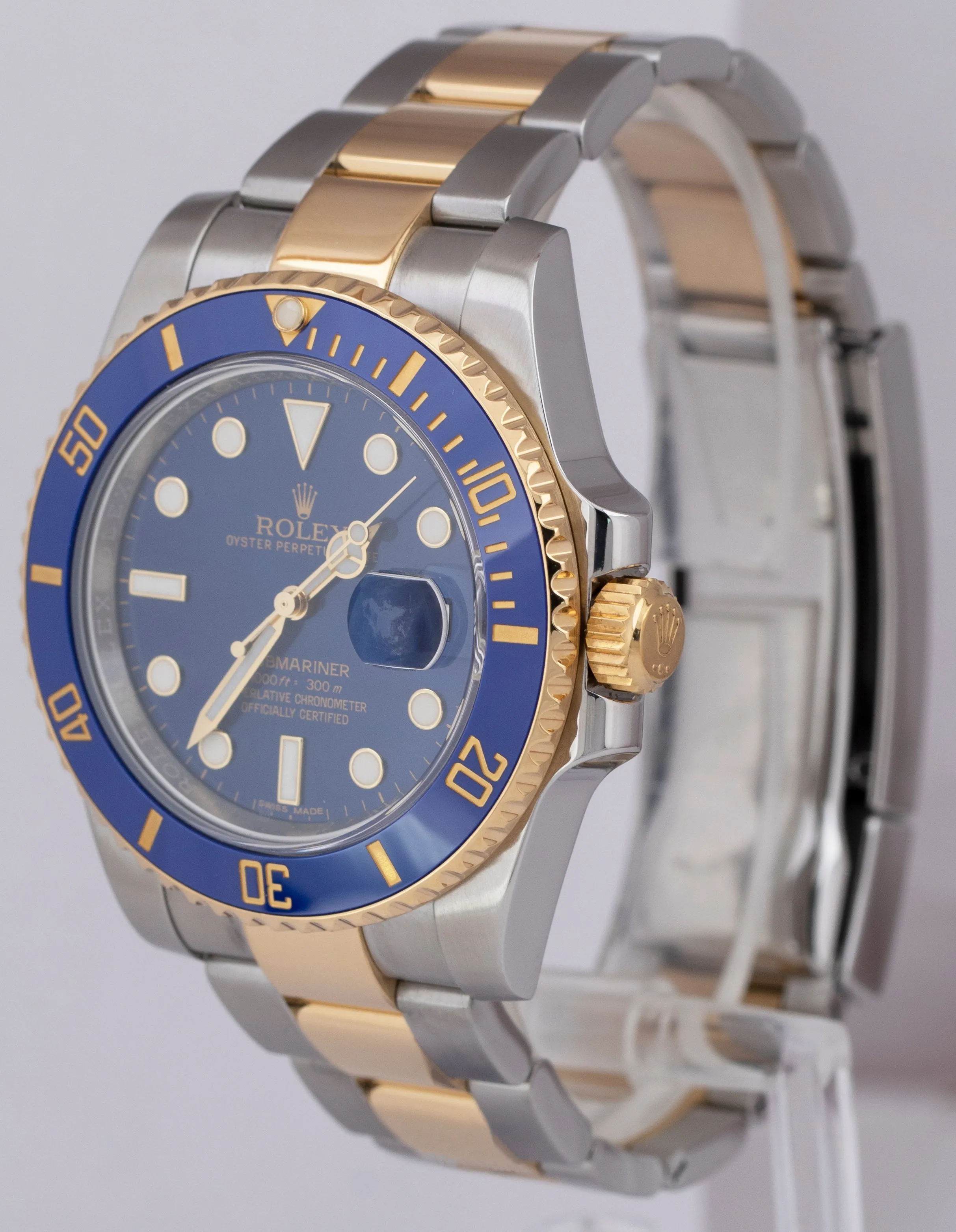 MINT 2015 Rolex Submariner Date Ceramic Two-Tone Gold Steel Blue Watch 116613 LB