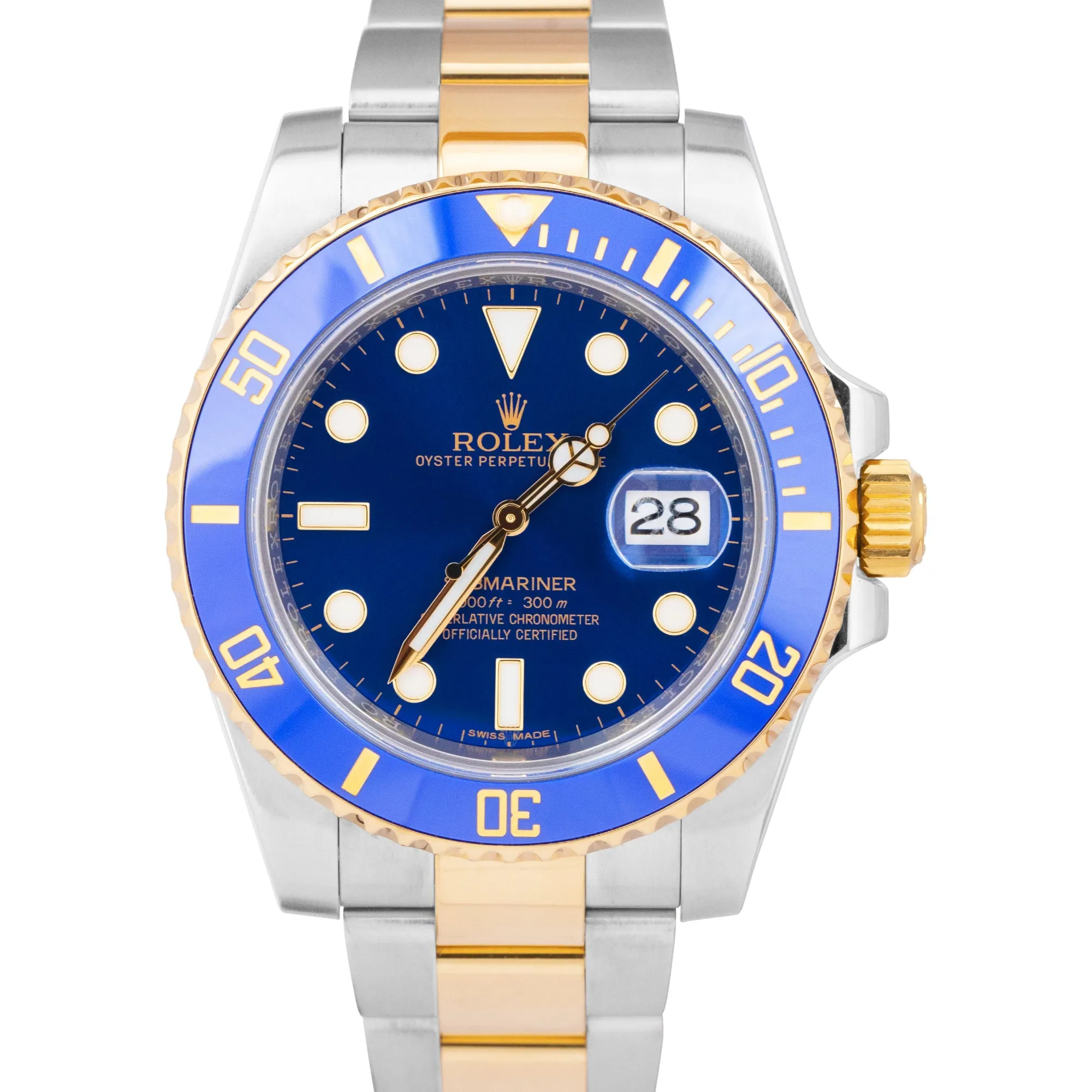 MINT 2015 Rolex Submariner Date Ceramic Two-Tone Gold Steel Blue Watch 116613 LB