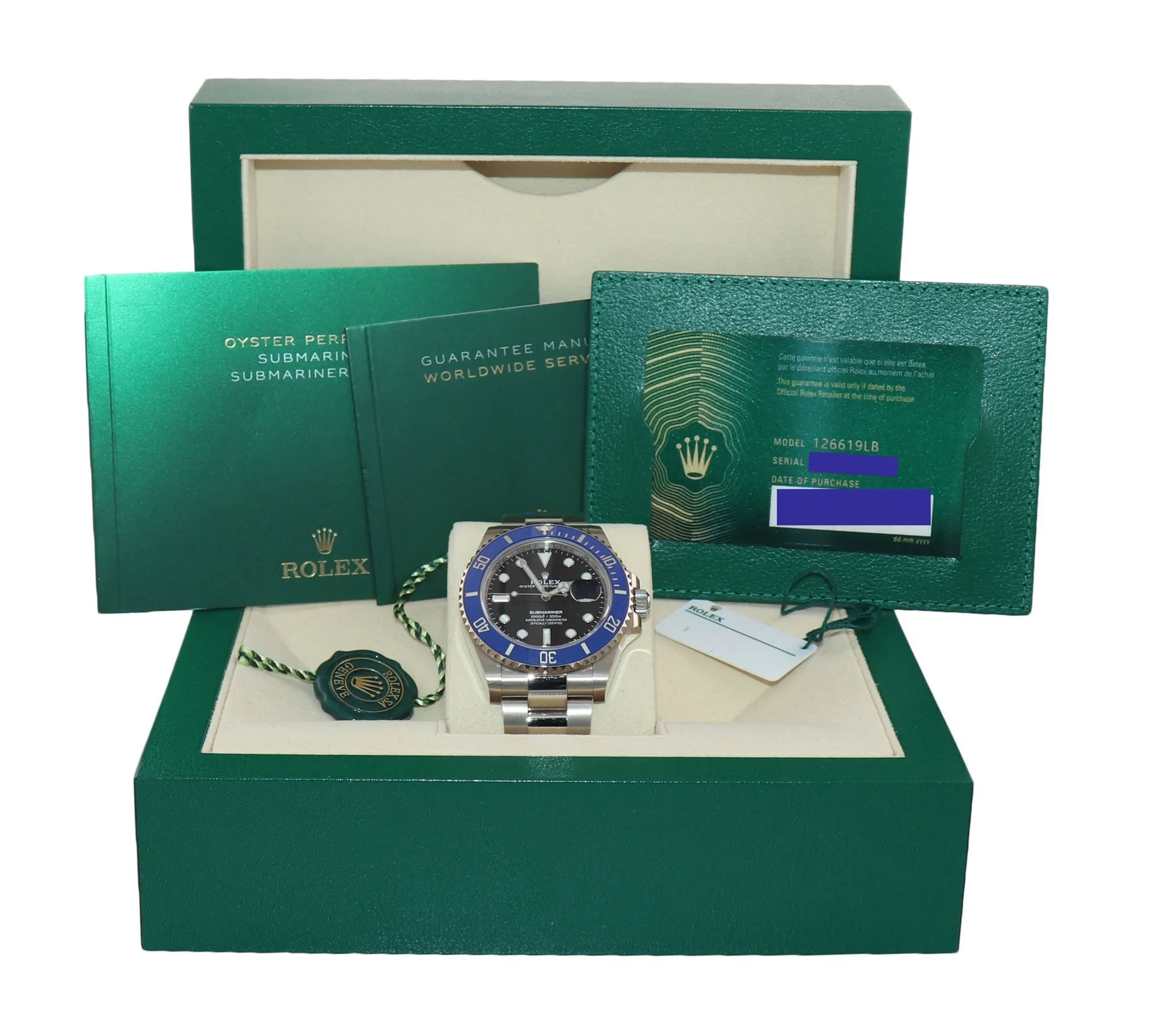 MINT 2022 NEW PAPERS Rolex Submariner Blue Smurf 126619 White Gold Watch Box