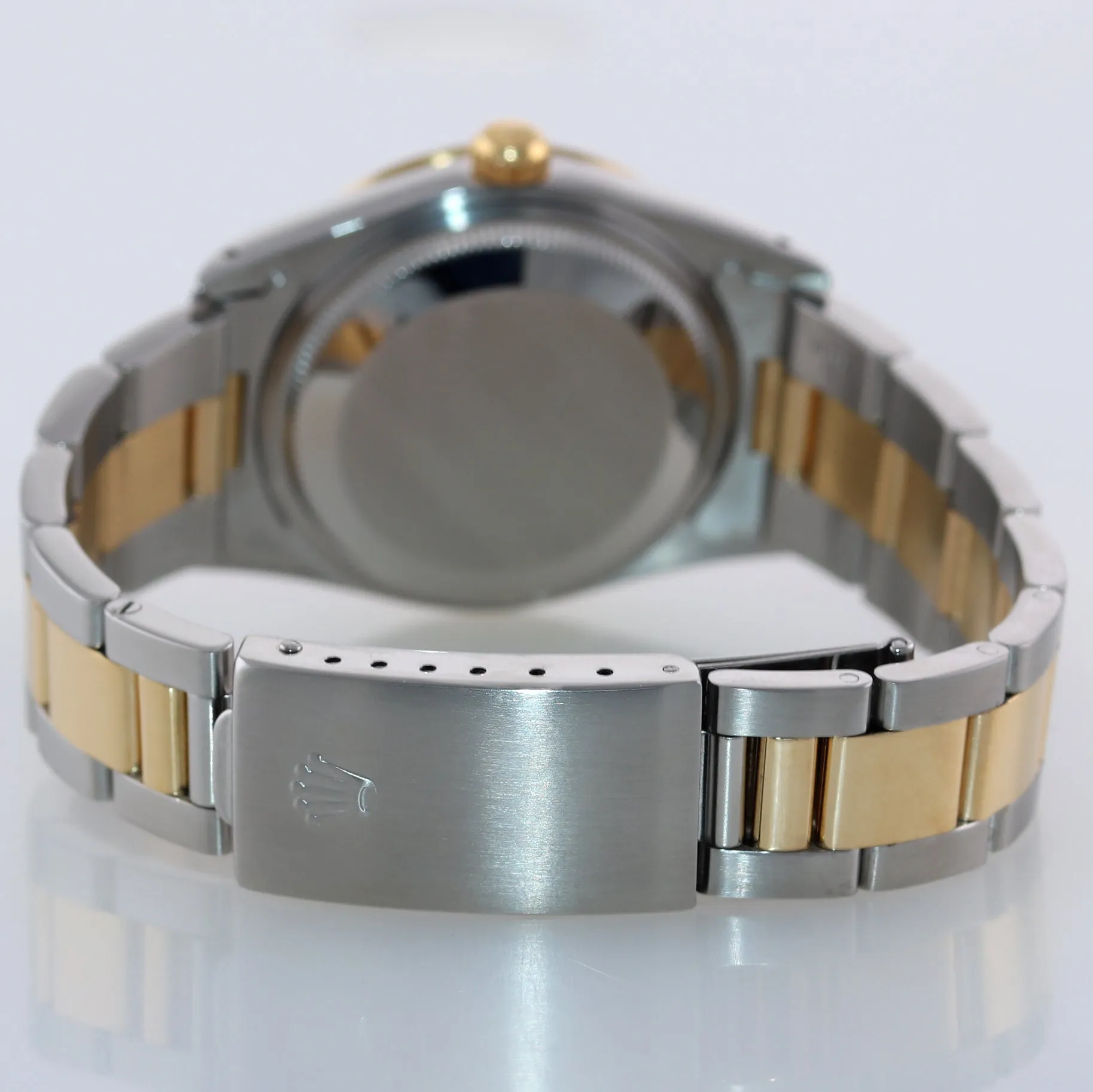 MINT Rolex Oyster Date 18k Gold Steel Two Tone Blue Dial 34mm 15203 Watch Box