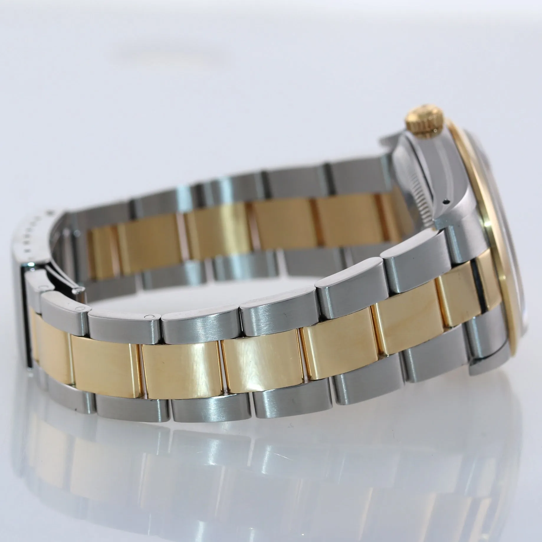 MINT Rolex Oyster Date 18k Gold Steel Two Tone Blue Dial 34mm 15203 Watch Box