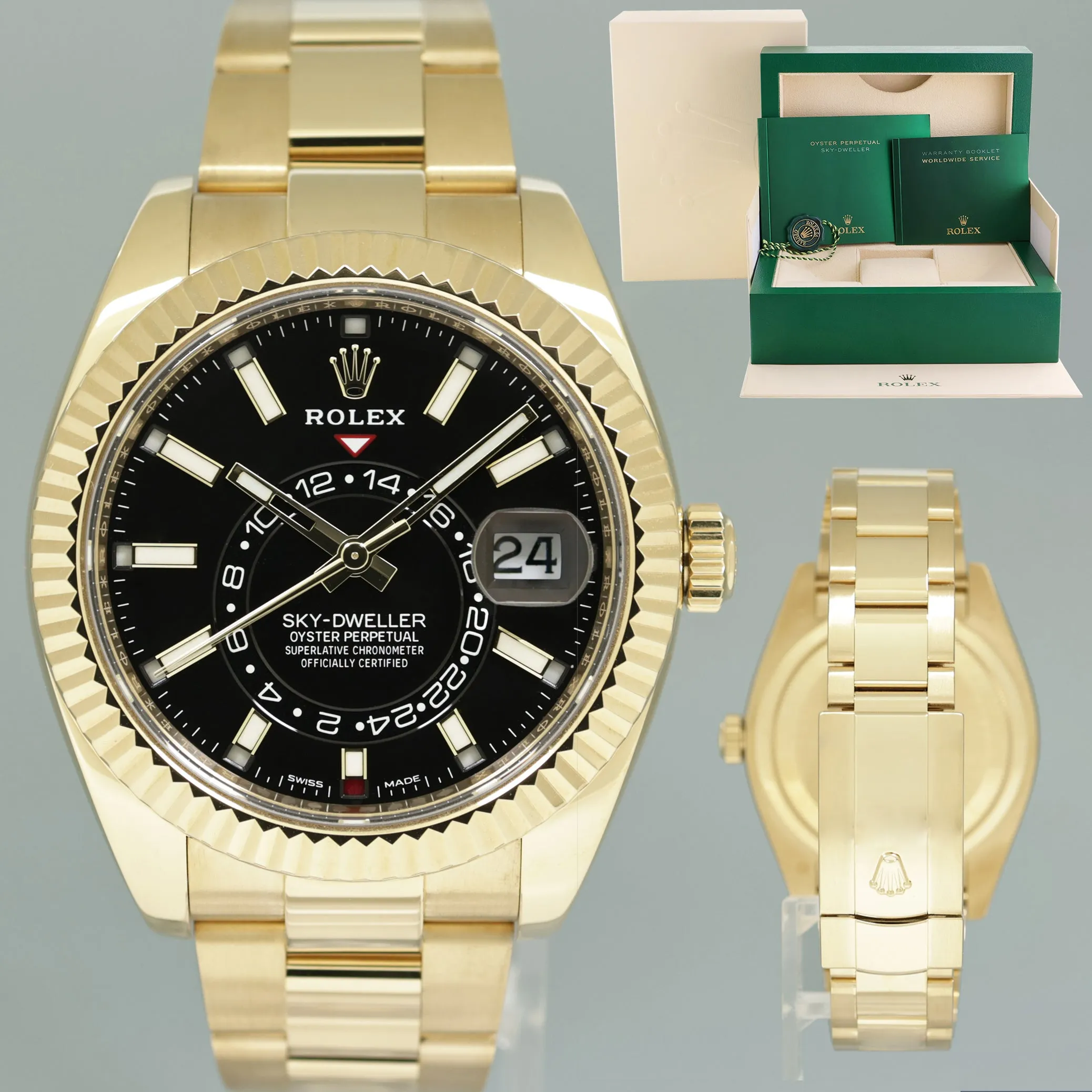 MINT Rolex Sky-Dweller Yellow Gold 44mm Black Dial 326938 Watch Box
