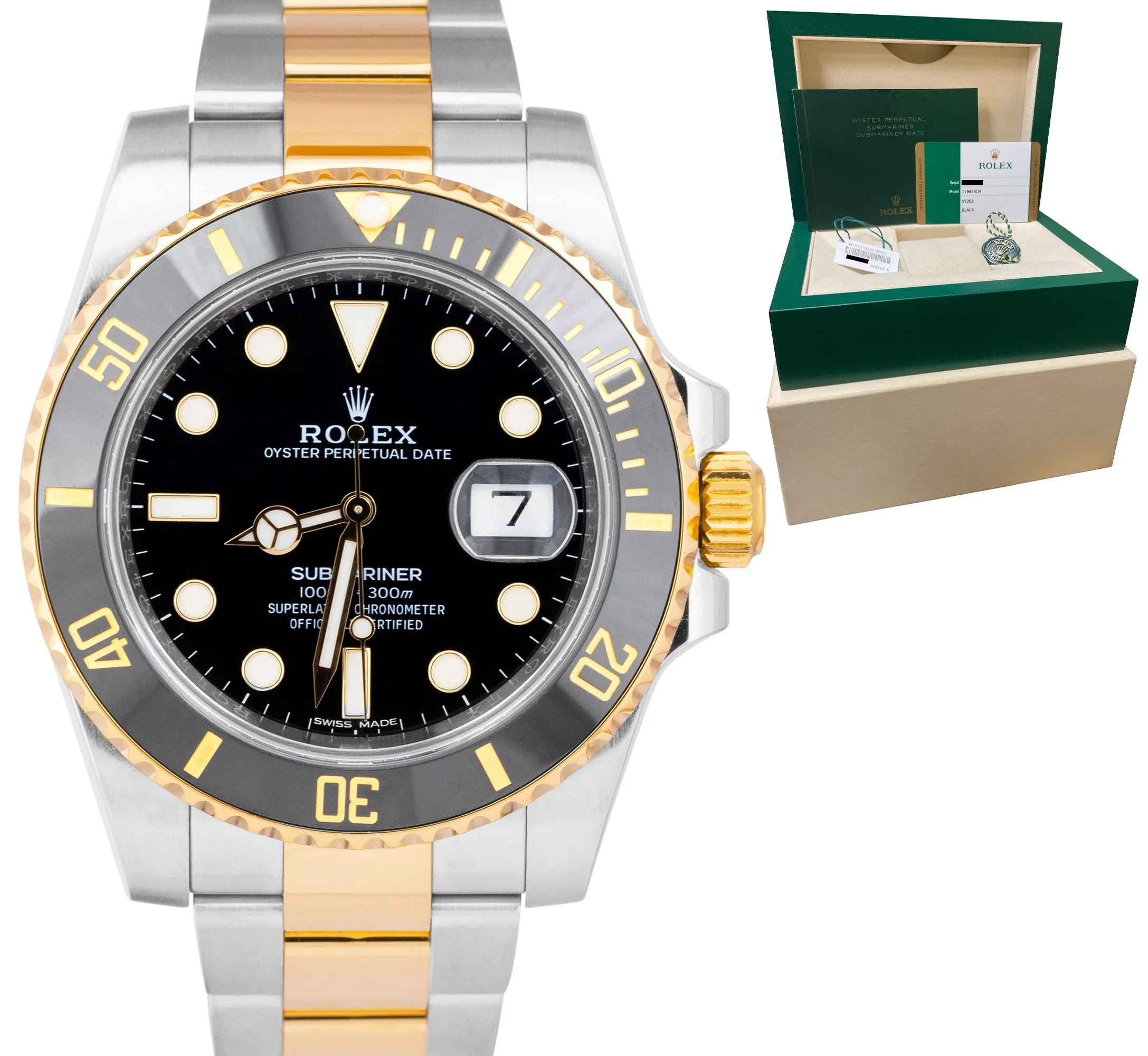 MINT Rolex Submariner Date Ceramic Two-Tone Stainless Gold Black Watch 116613 LN