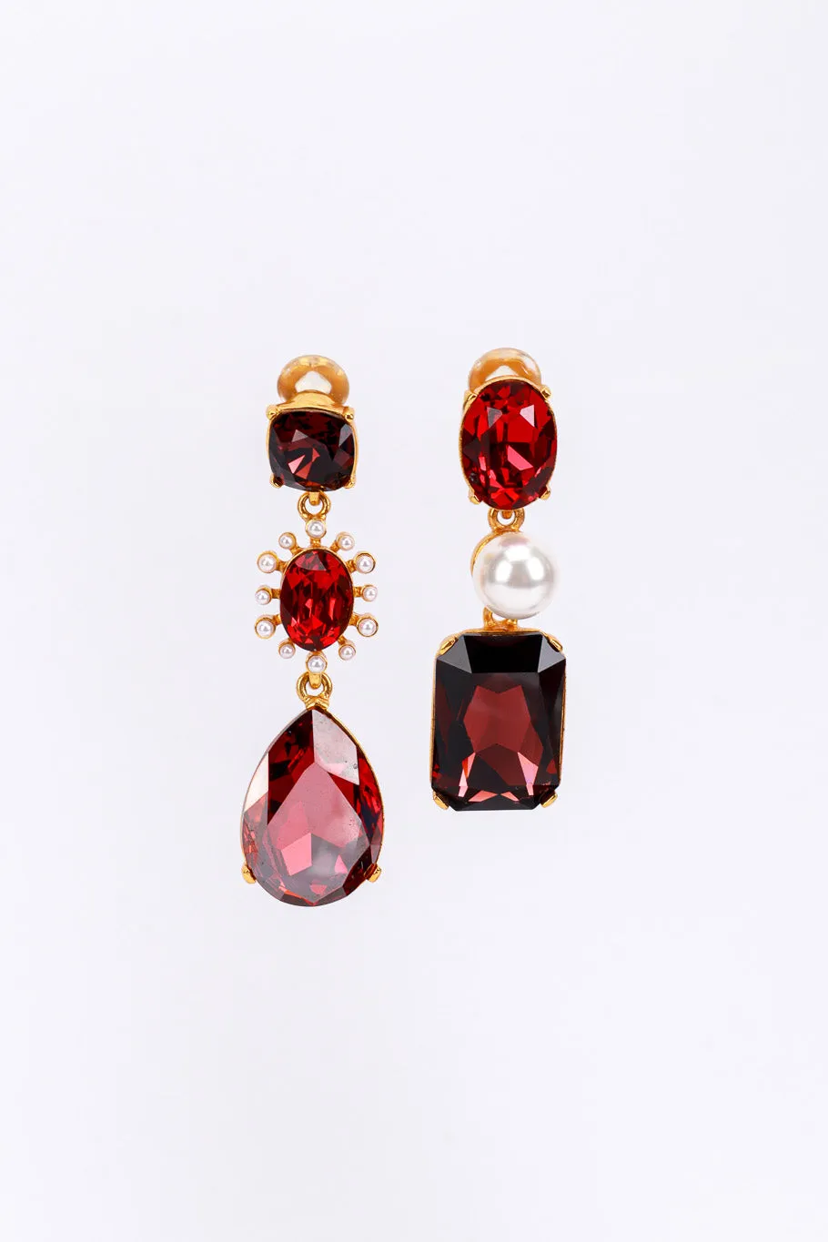 Mismatched Reds Crystal Drop Earrings