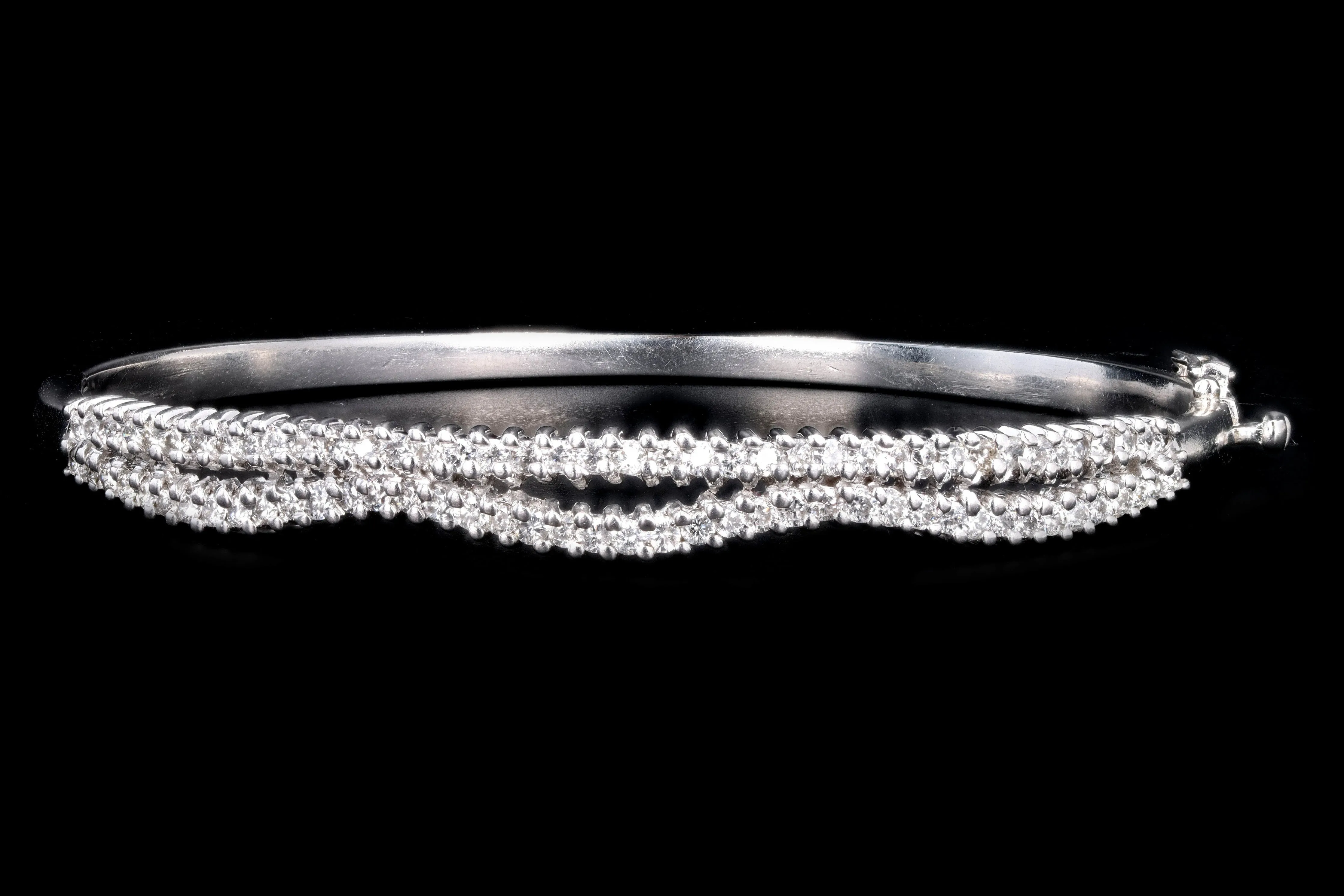Modern 14K White Gold 1.50 Carat Round Brilliant Diamond Bangle