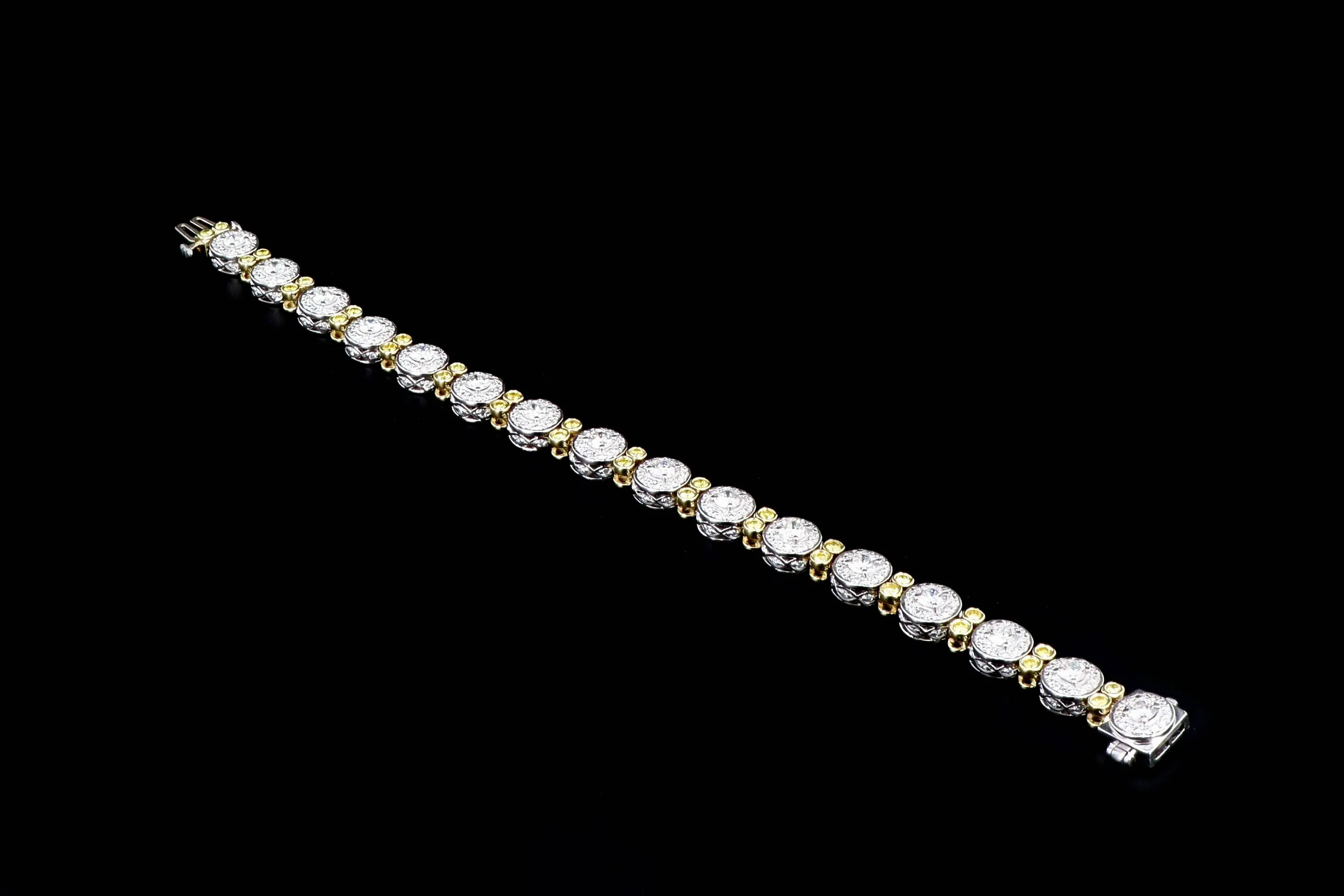 Modern Charles Krypell Platinum & 18K Yellow Gold 6.47 Carat Round Brilliant Diamond Bracelet