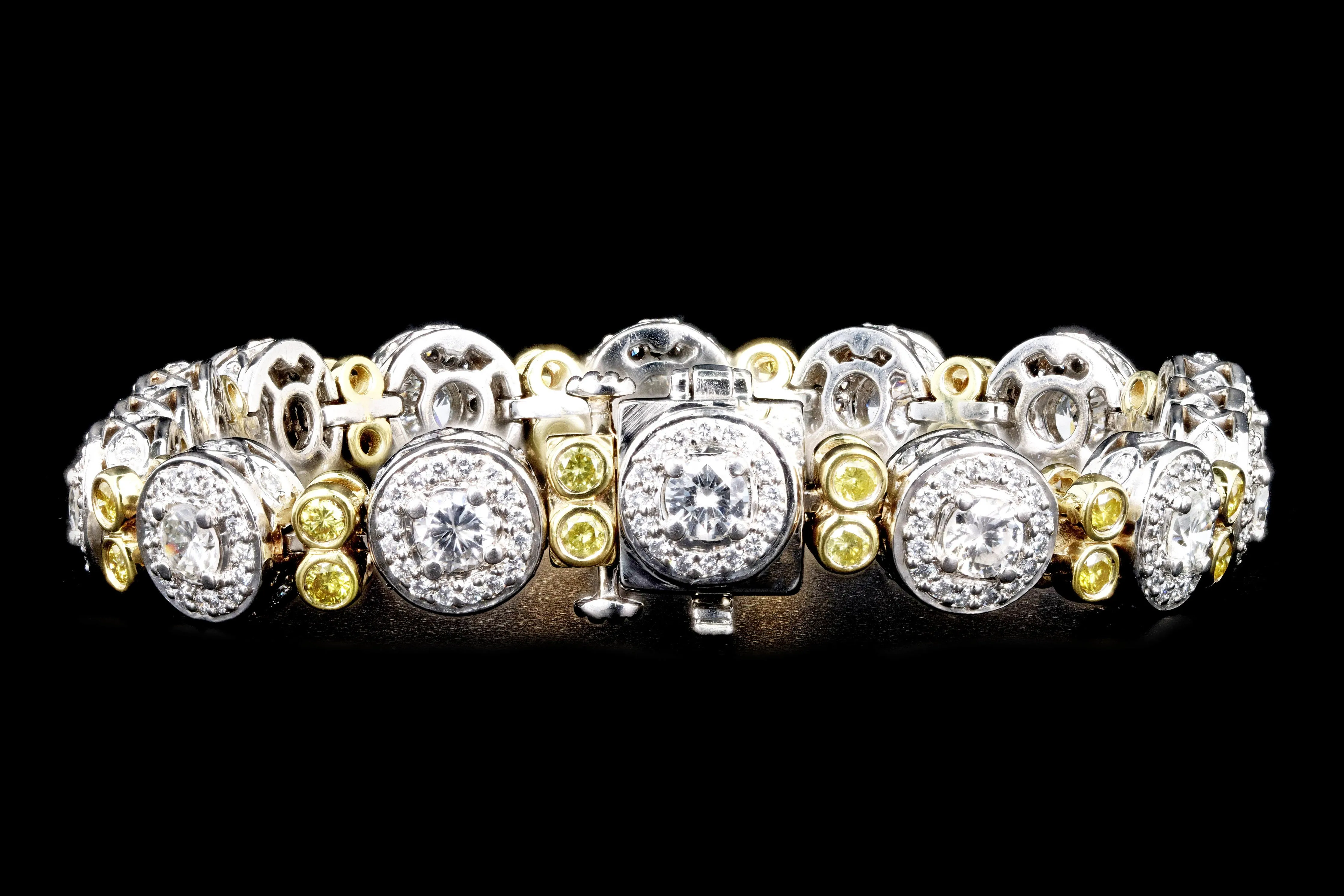 Modern Charles Krypell Platinum & 18K Yellow Gold 6.47 Carat Round Brilliant Diamond Bracelet