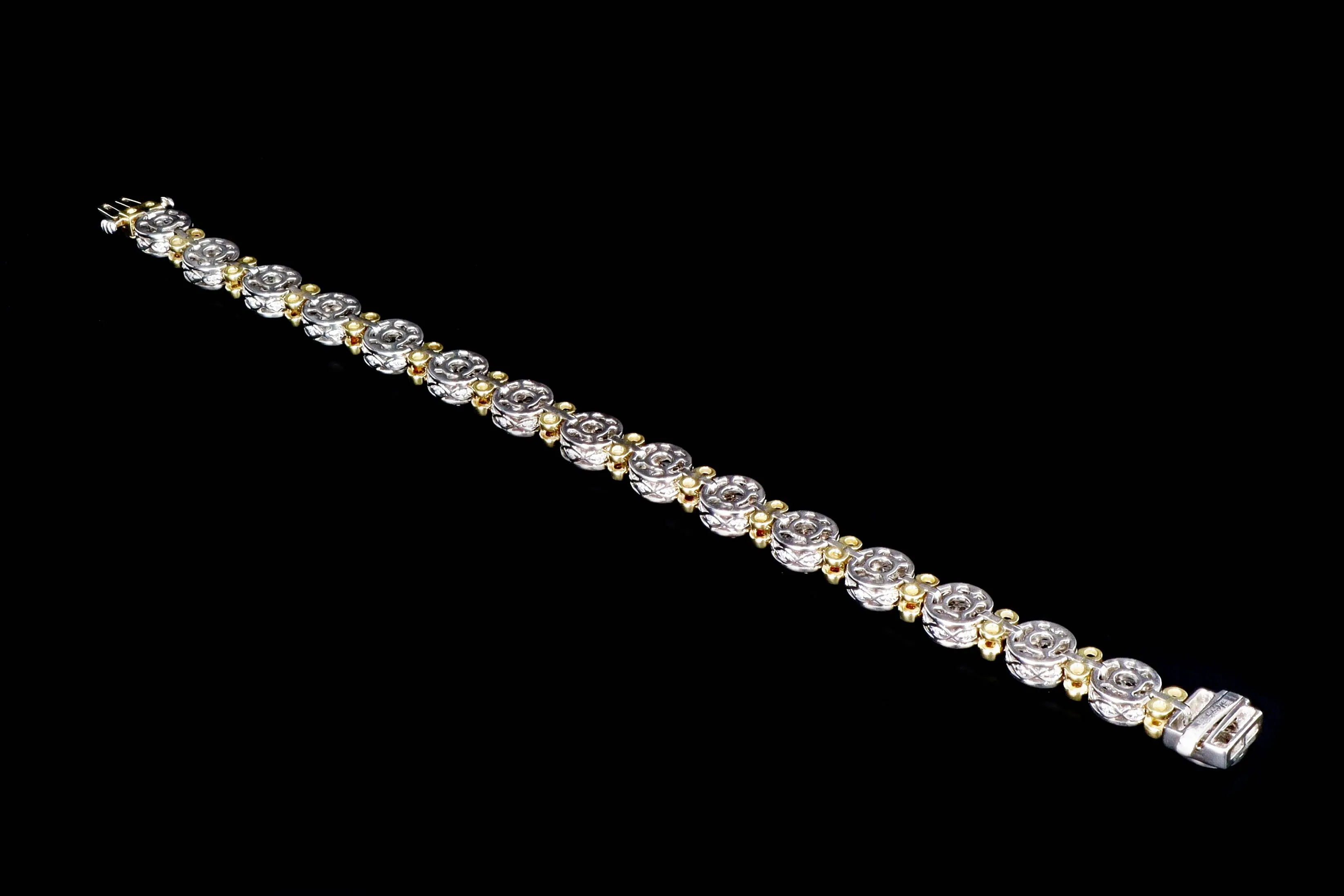 Modern Charles Krypell Platinum & 18K Yellow Gold 6.47 Carat Round Brilliant Diamond Bracelet