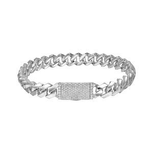 Moissanite Plain Gold Prong Cuban Link Bracelet - 8mm