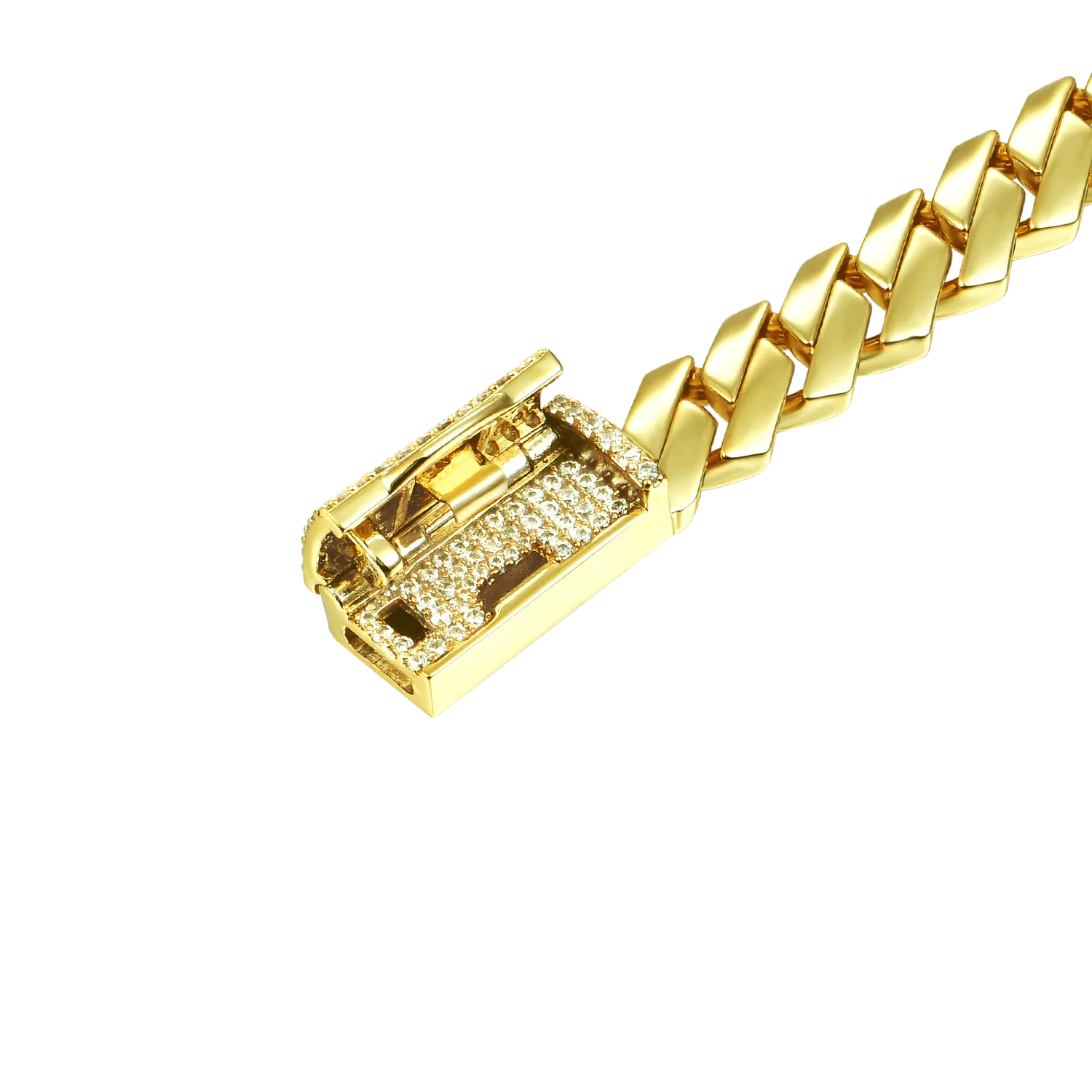 Moissanite Plain Gold Prong Cuban Link Bracelet - 8mm